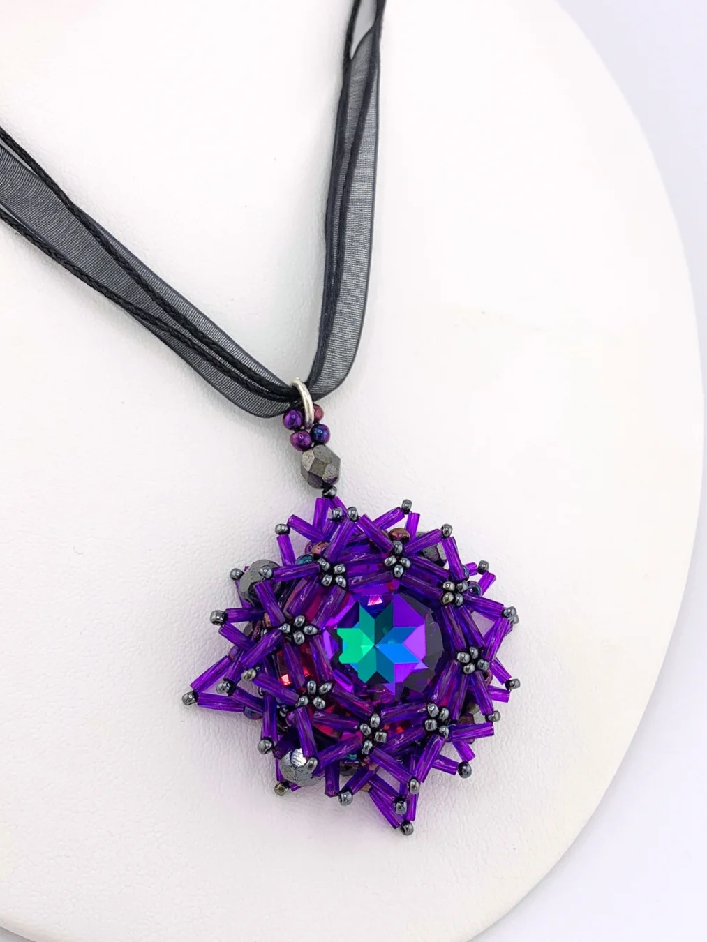 Mirage Bloom Hand Beaded Crystal Statement Necklace - Purple product image (2)