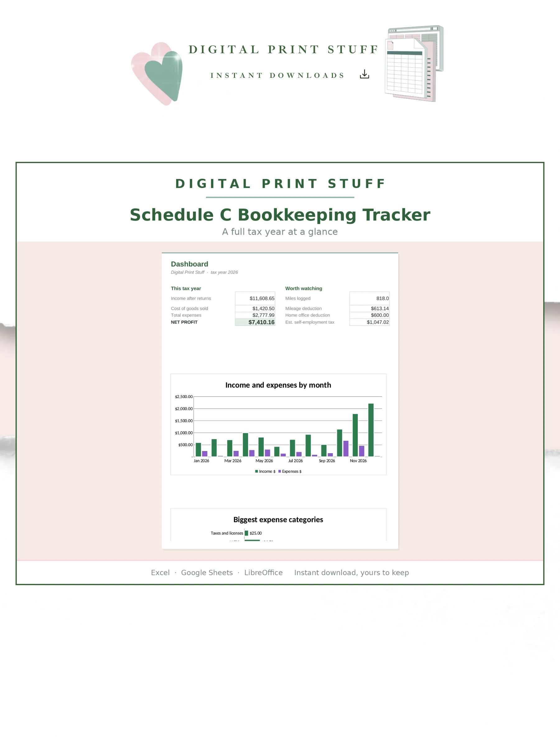 Handmade Business Bundle | Pricing Calculator + Schedule C Bookkeeping Tracker | Craft Business Spreadsheets product image (2)