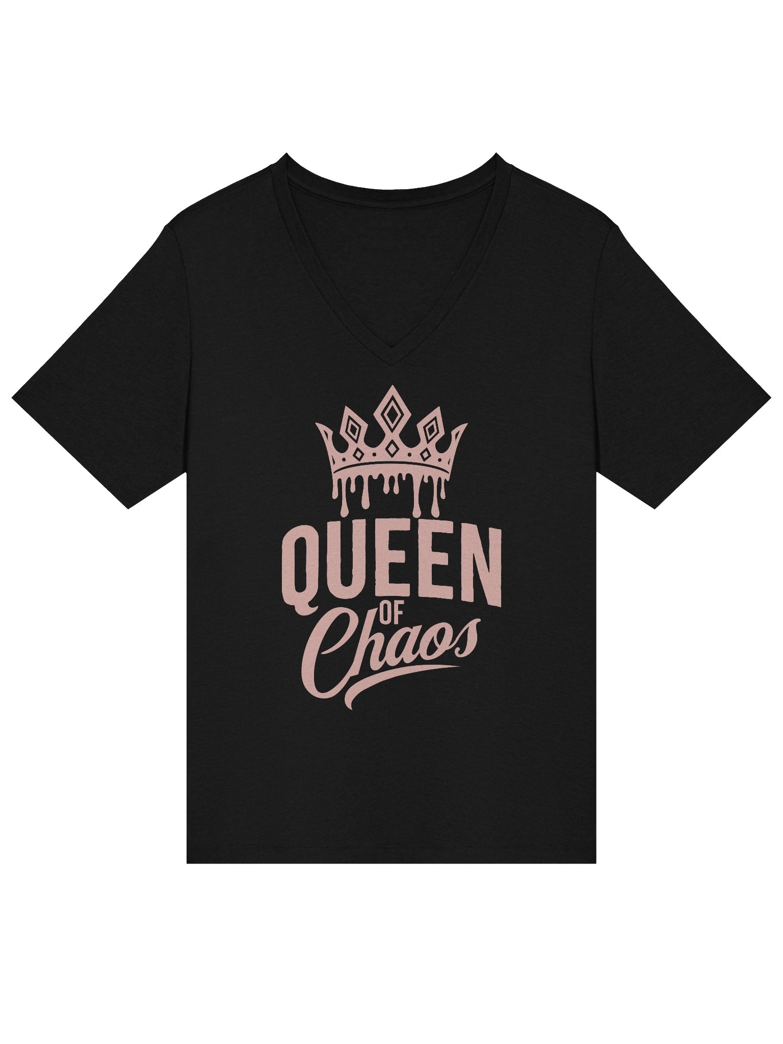 Queen of Chaos V-neck Tee (Pink Text) product image (9)