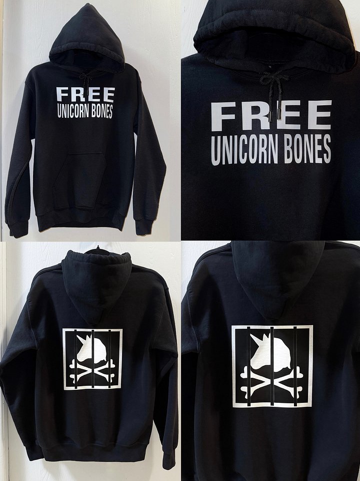 “FREE UNICORN BONES”, Black Drawstring Hoodie product image (1)