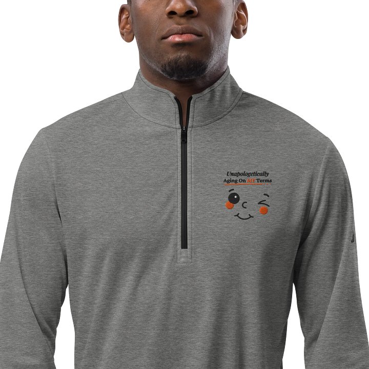 Unapologetically Aging On My Terms – Embroidered Winky Face Adidas Quarter Zip Pullover product image (1)