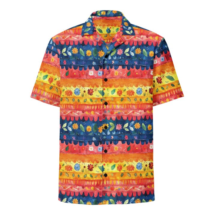 Scalloped Stripe Floral Pattern-Seamless Papel Picado Hawaiian Shirt product image (1)
