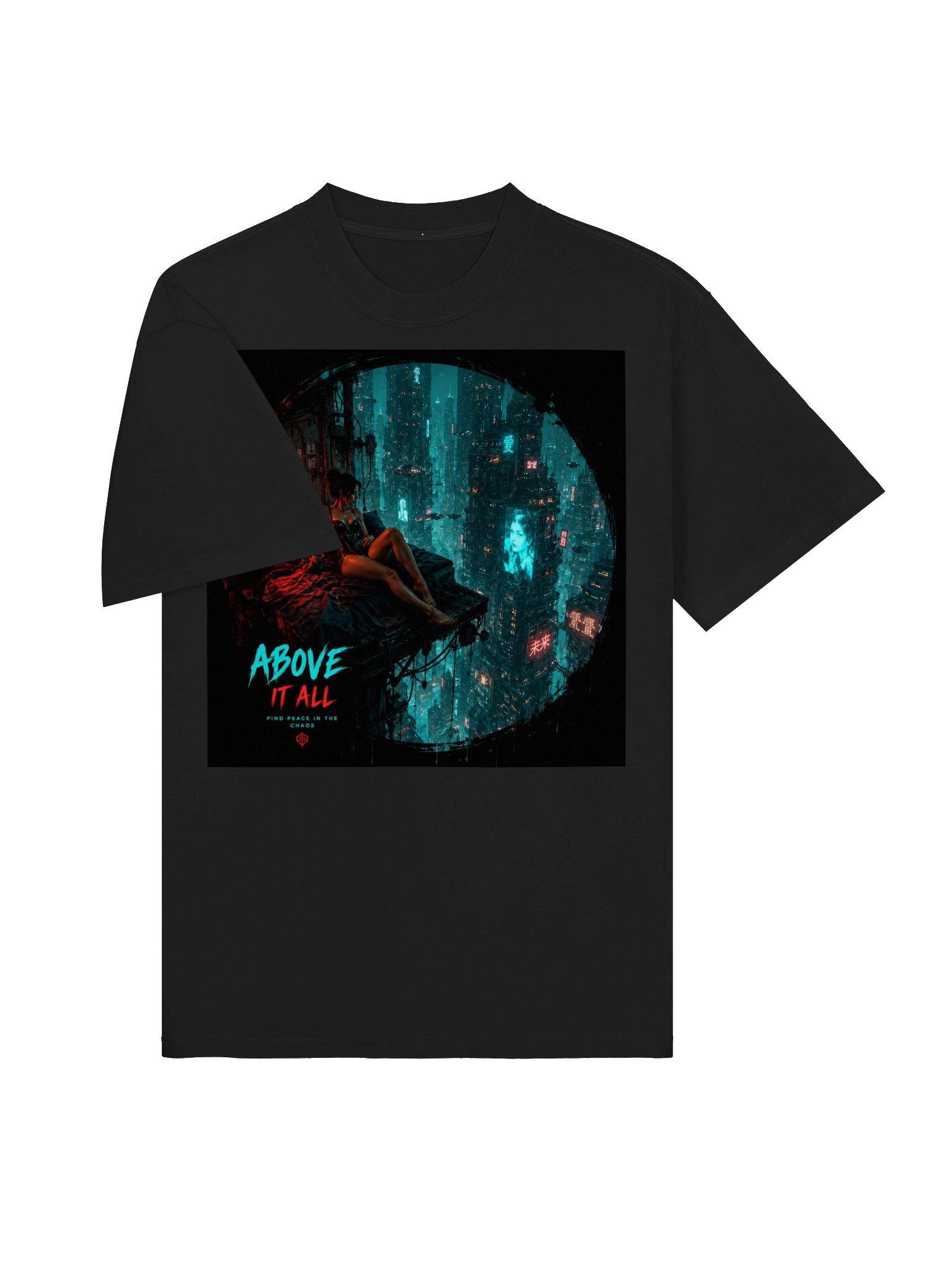Above It All T-Shirt | Futuristic Cyberpunk Wanderlust Tee | Unisex Black Oversized Shirt product image (4)