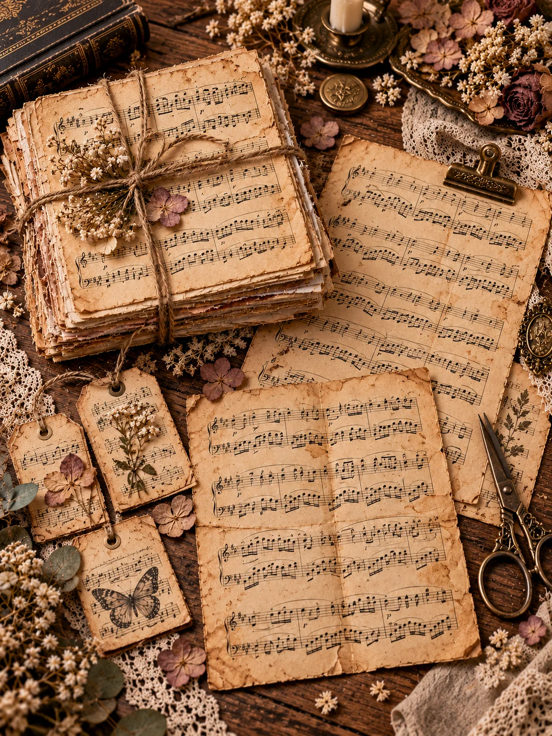 400 Vintage Music Digital Paper Bundle, Aged Sheet Background, Junk Journal Pages, Scrapbook Collage Supplies, US Letter 300DPI JPG Download product image (5)