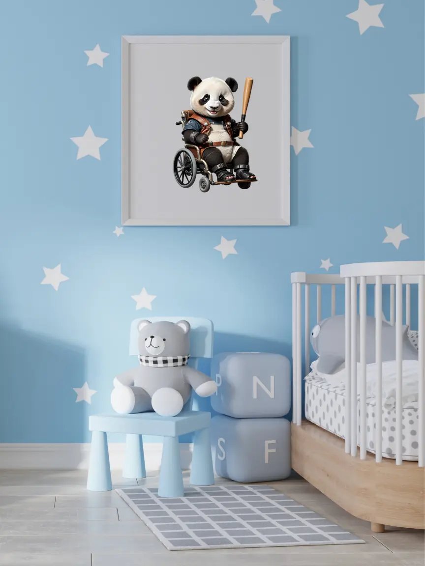Baby Panda in Wheelchair Kid Baseball Nursery Print Wall Art product image (2)