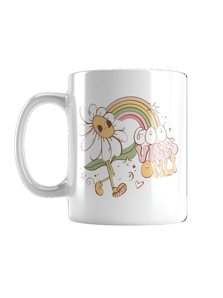 Good Vibes Only Mug | Retro 70s Rainbow Daisy Coffee Cup product image (1)