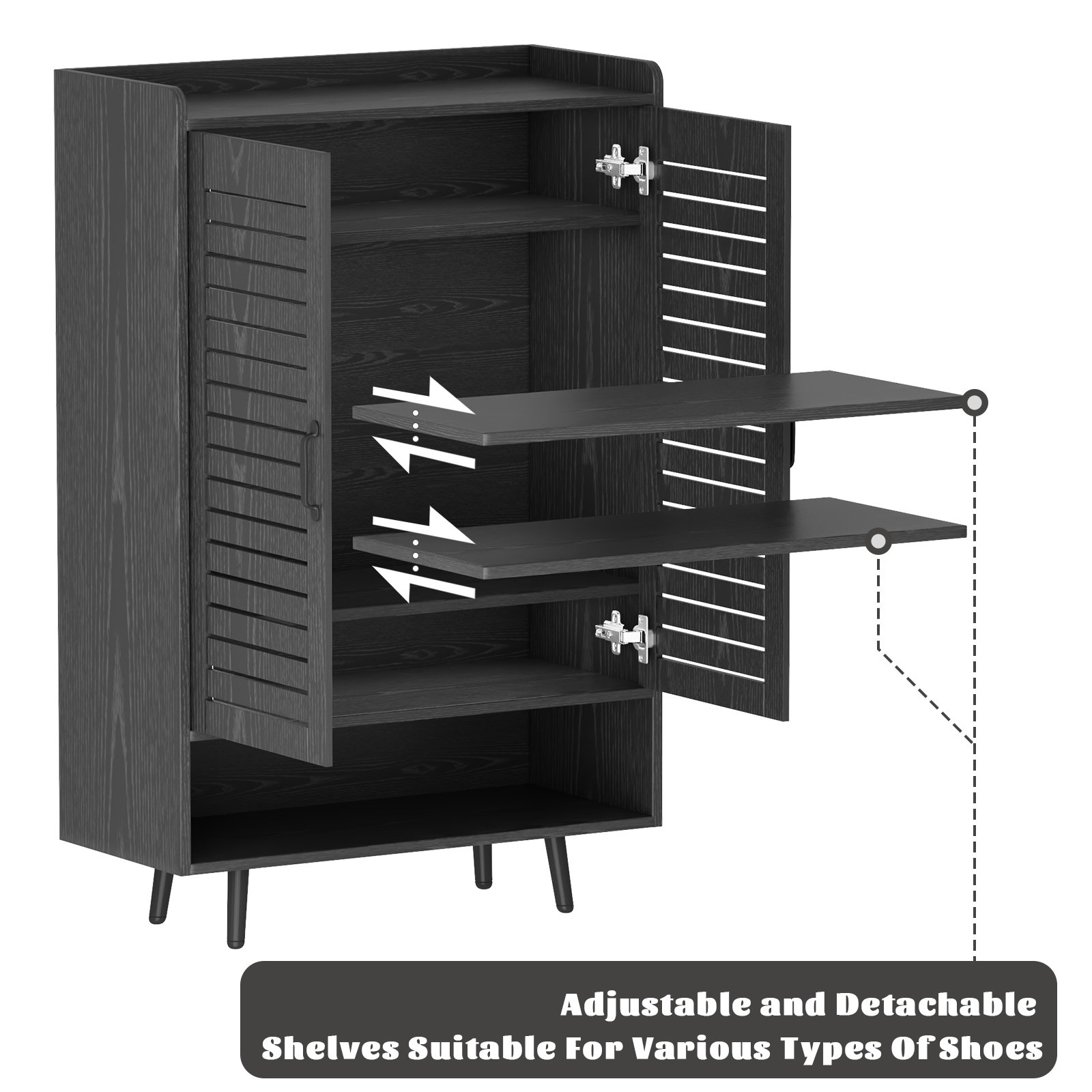 7 Tier Shoe Cabinet with Doors Shoe Storage Cabinet with Adjustable Shelves,50" Large Wooden Shoe Cabinet Storage for Closet, Shoe Organizer for Entryway, Hallway, Black product image (8)