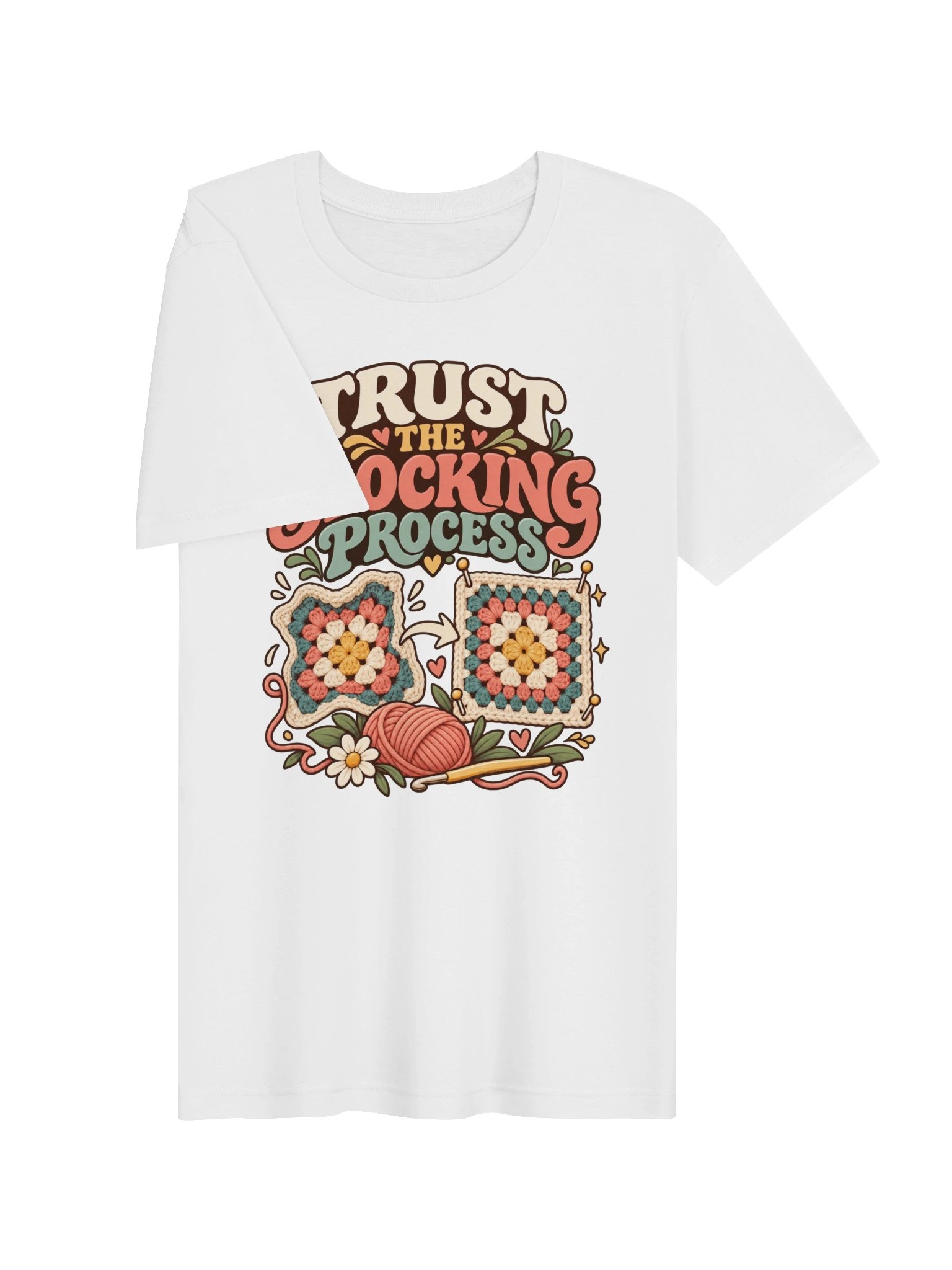 Trust the Blocking Process Crochet T-Shirt | Granny Square Lover Gift product image (3)