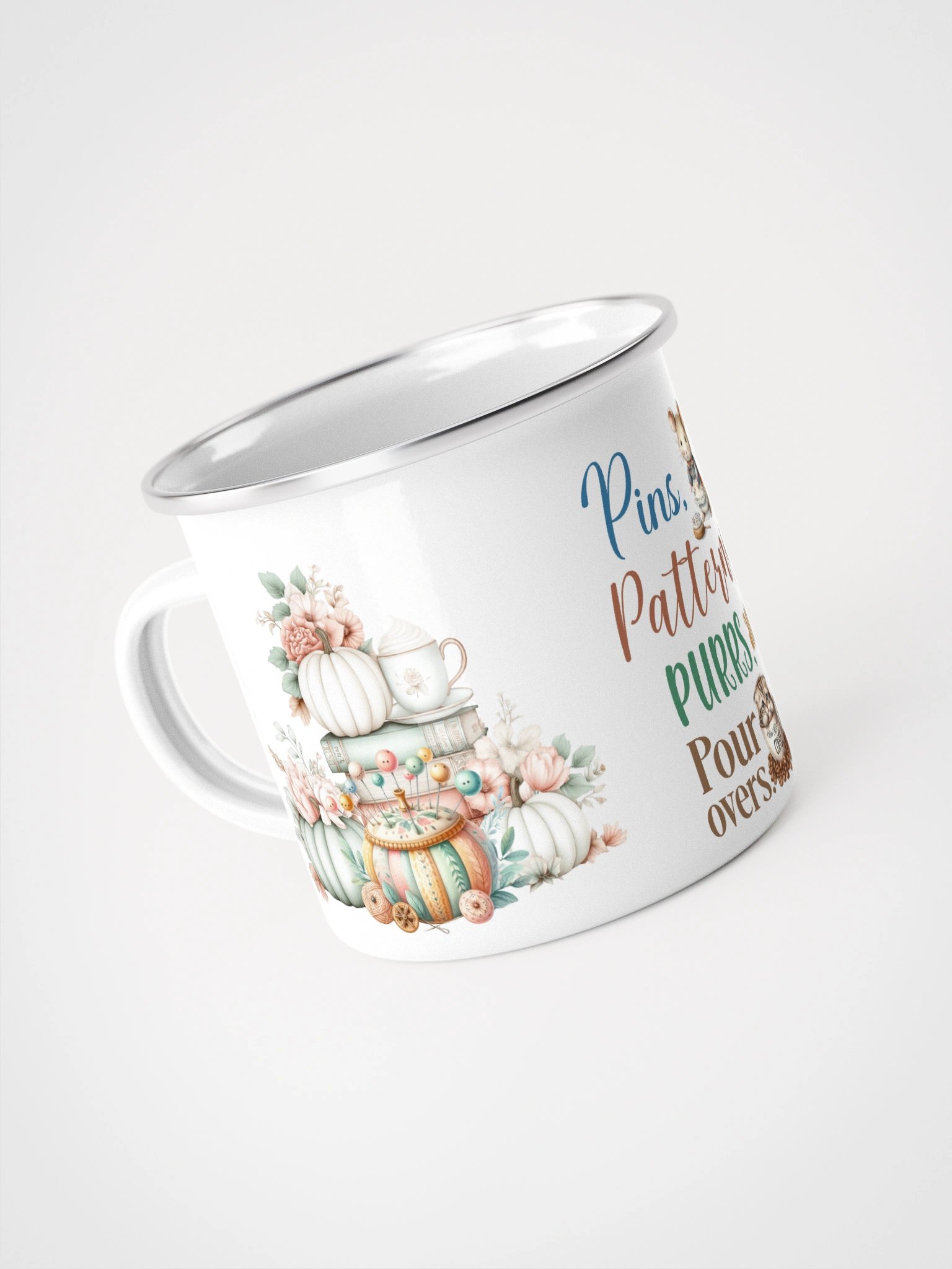 Autumnal Delights Pins Patterns Purrs Coffee Enamel Mug product image (4)