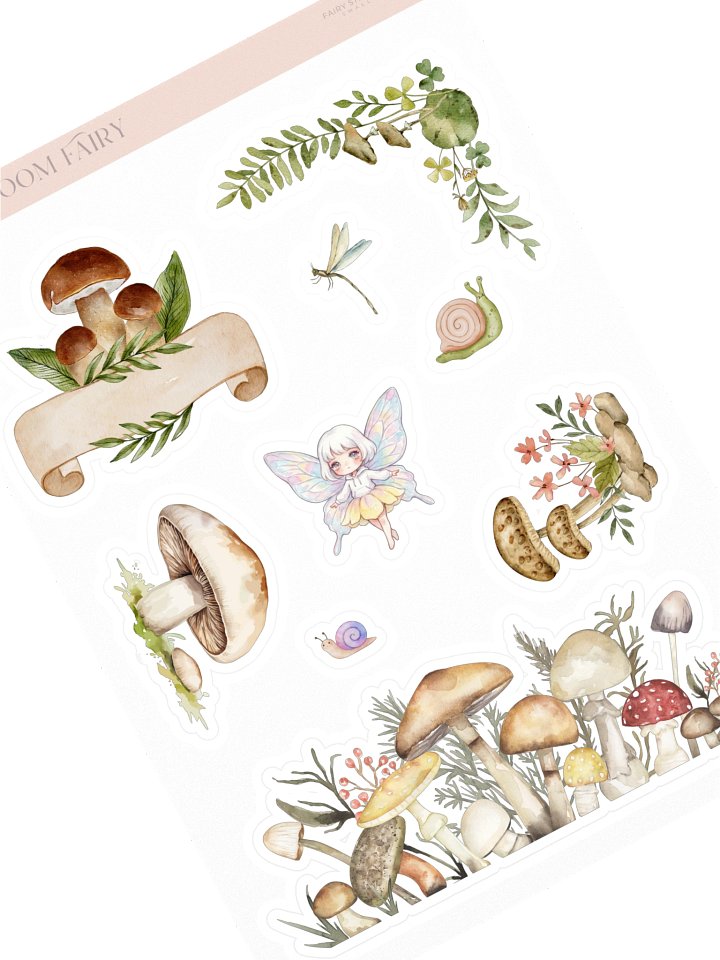 Mushroom Forest Fairy Watercolor Kiss-Cut Sticker Sheet product image (1)