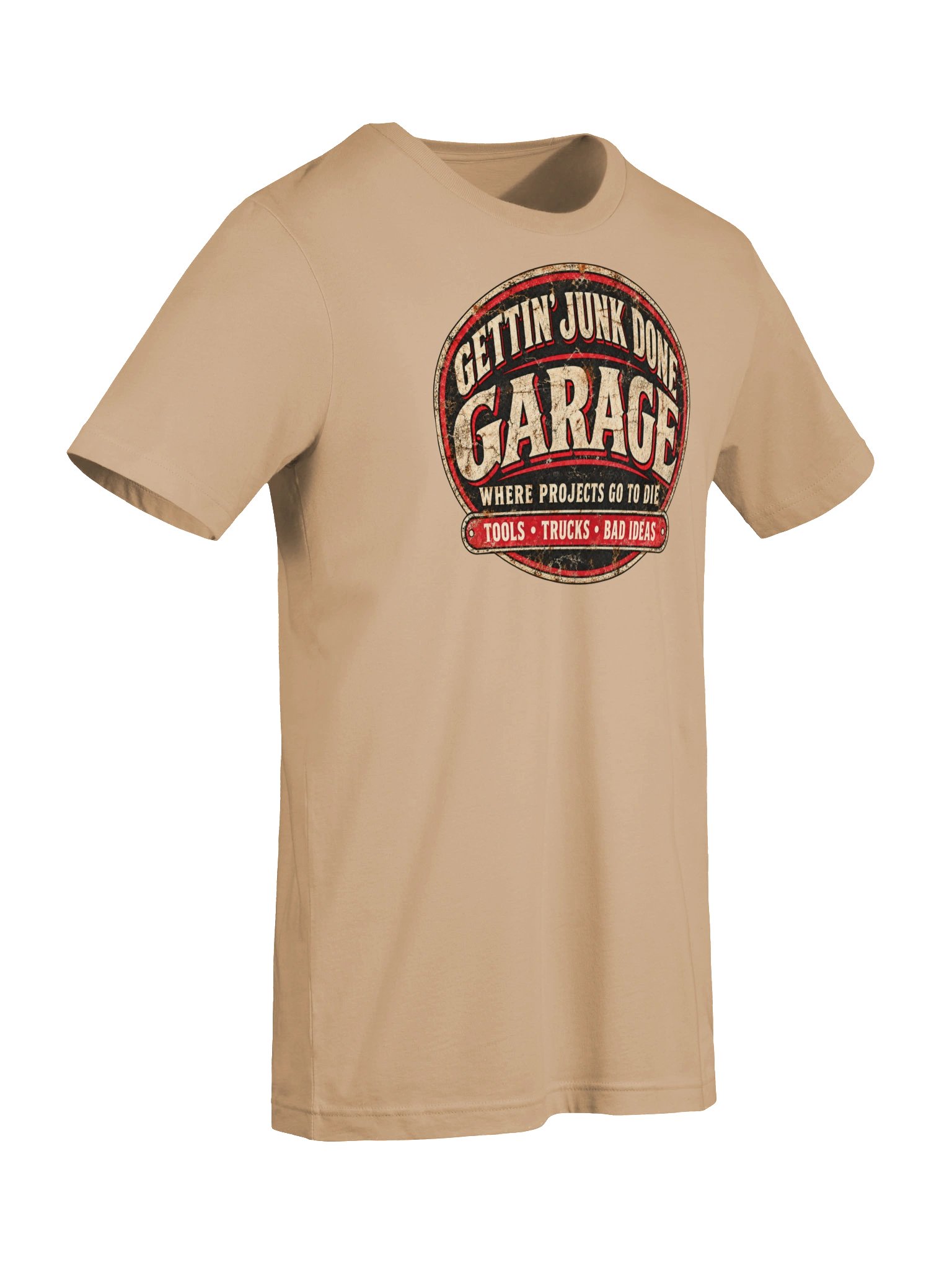 Gettin’ Junk Done Garage — Where Projects Go To Die Tee - Tan product image (7)