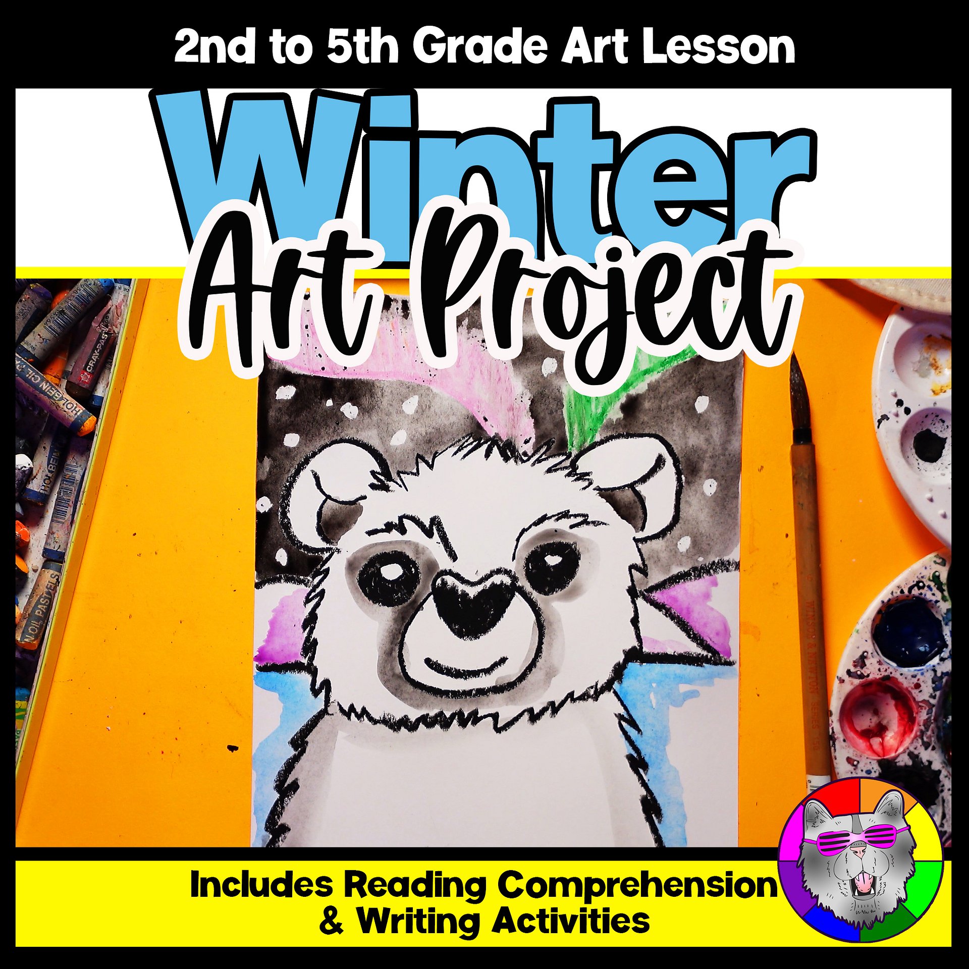 Winter Polar Bear Northern Lights Art Lesson Polar Bear Art Project Aurora product image (1)