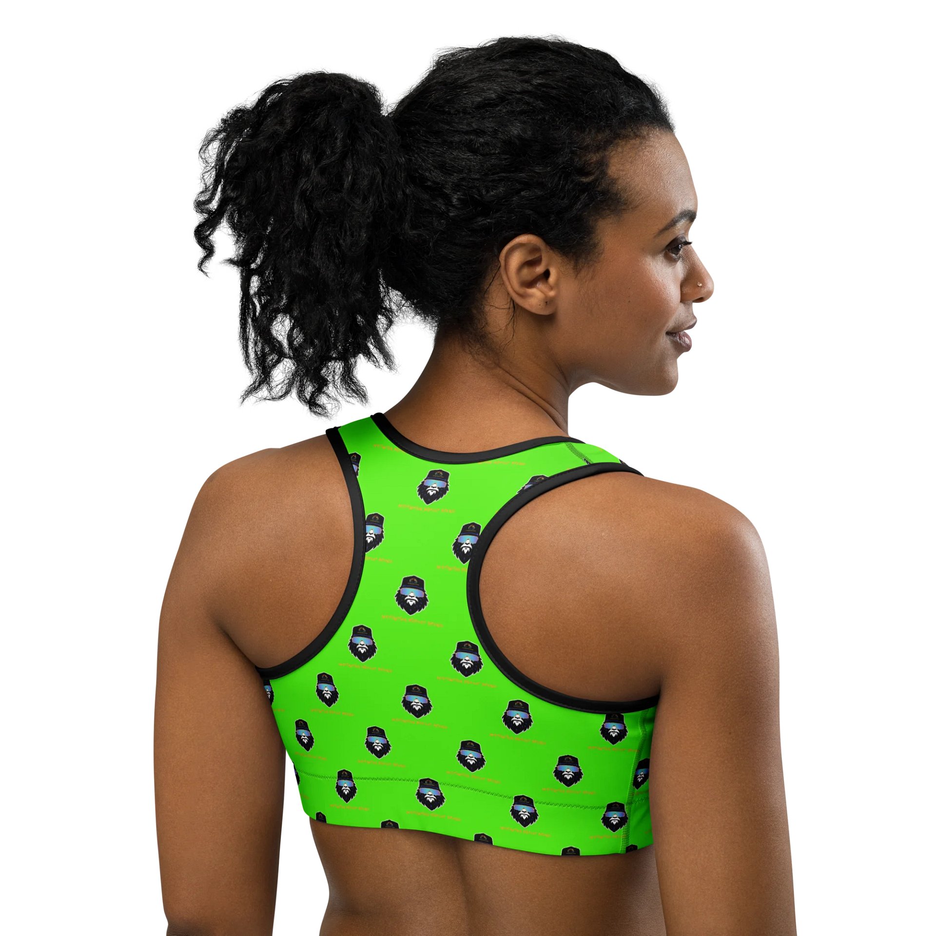 Synthsquatch Fitness Bigfoot Monogram Logo All-Over Print Sports Bra (Neon Green) product image (4)