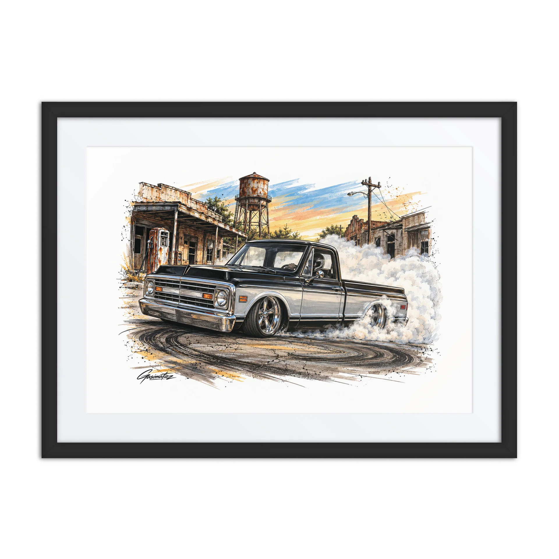 Custom C10 Burnout – Abandoned Country Town Automotive Wall Art product image (1)
