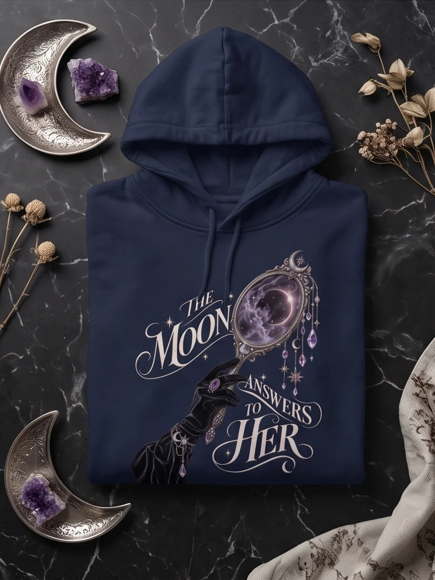 Lunar Ritual Hoodie — The Moon Answers to Her | by Fethria product image (7)