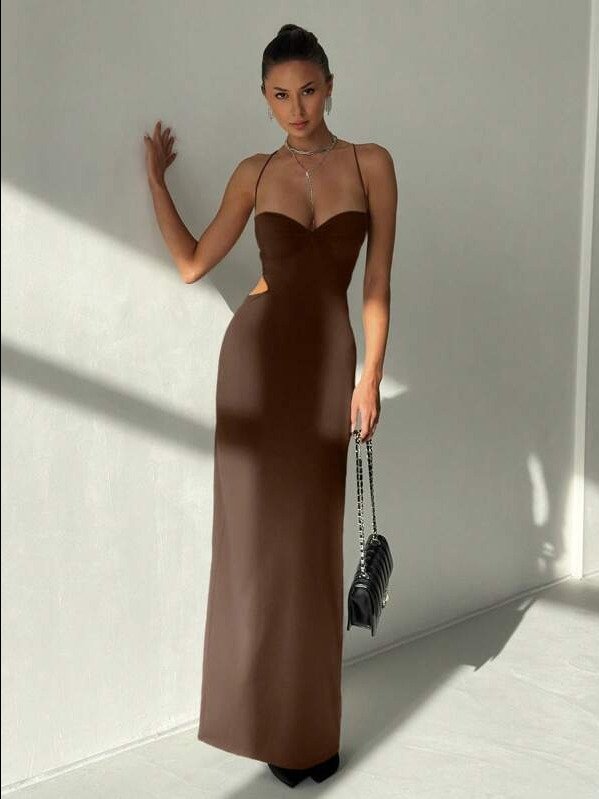 ADLEST Summer Vacation Women's Minimalist Solid Color Front Twist Backless Spaghetti Strap Dress product image (3)