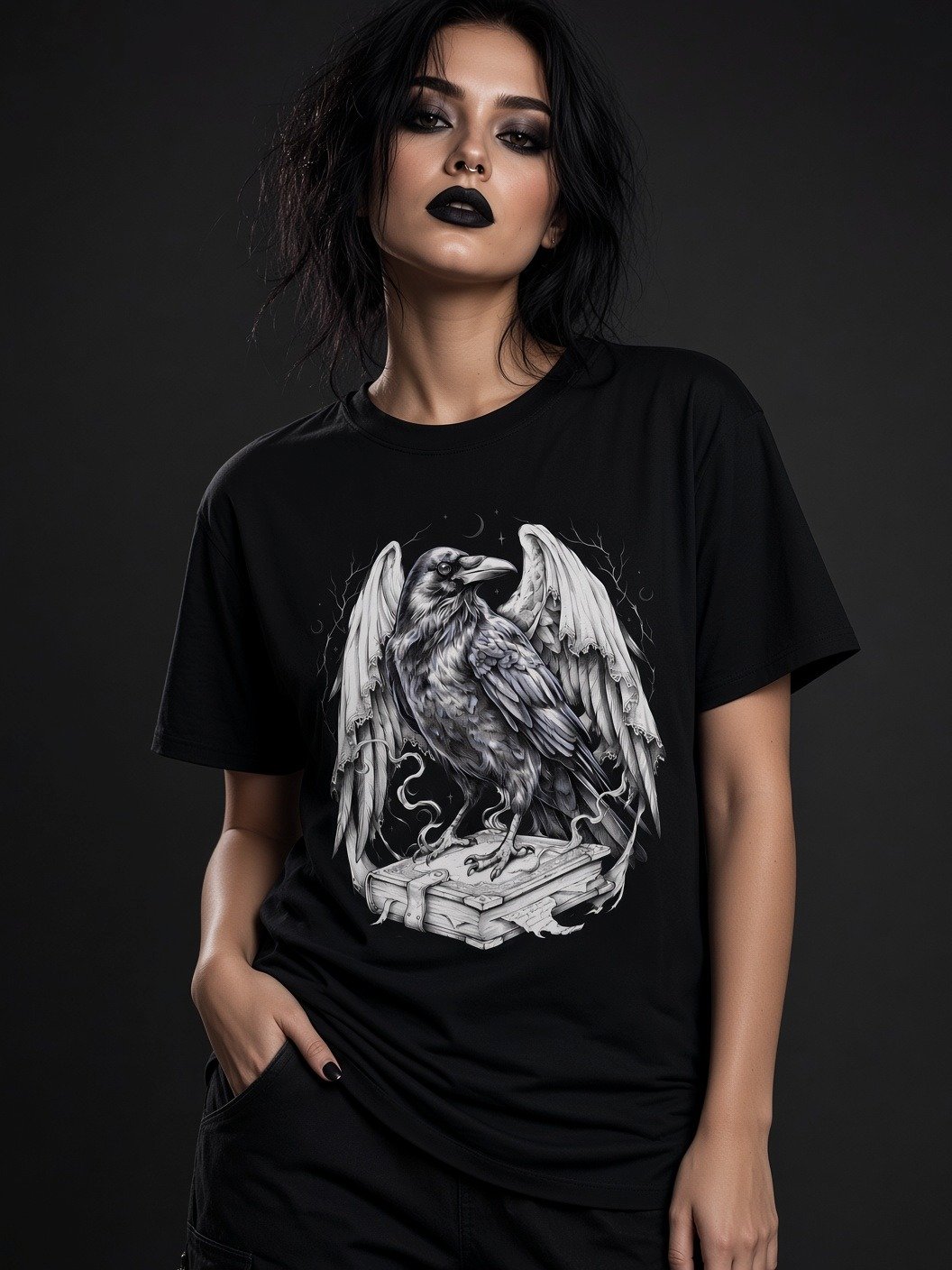 The Midnight Scholar // Gothic Raven Heavyweight Tee product image (1)