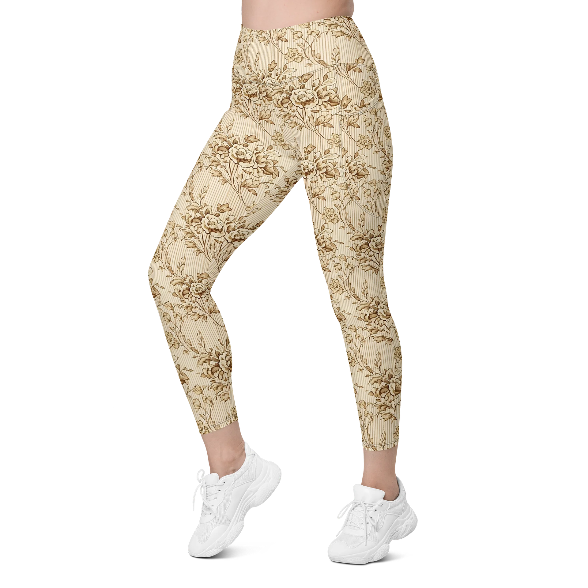 Beige Floral All-Over Print Pocket Leggings product image (4)