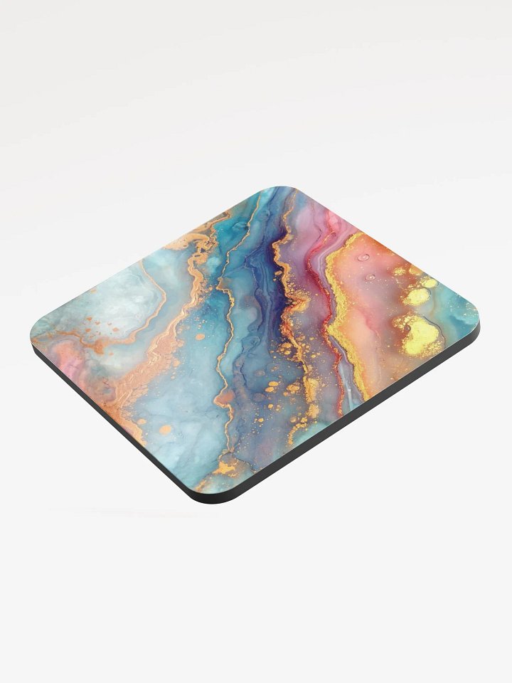 Blue Pink and Gold Alcohol Ink Glossy Cork Coaster by Treasure Pie product image (2)
