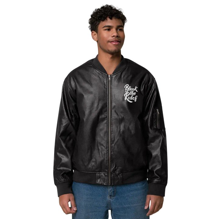 BREAK - Pixelated Portrait Faux Leather Bomber Jacket product image (3)