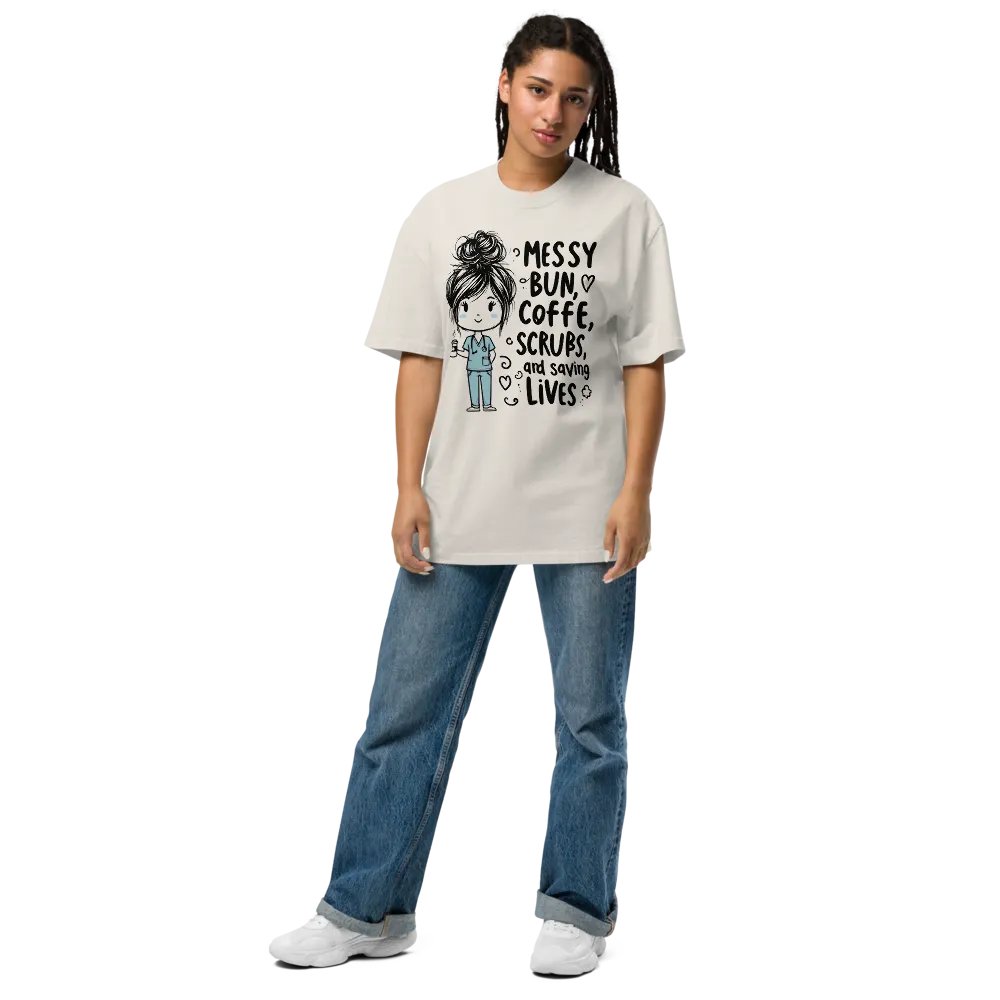 Messy Bun Coffee Scrubs Faded Tee product image (21)