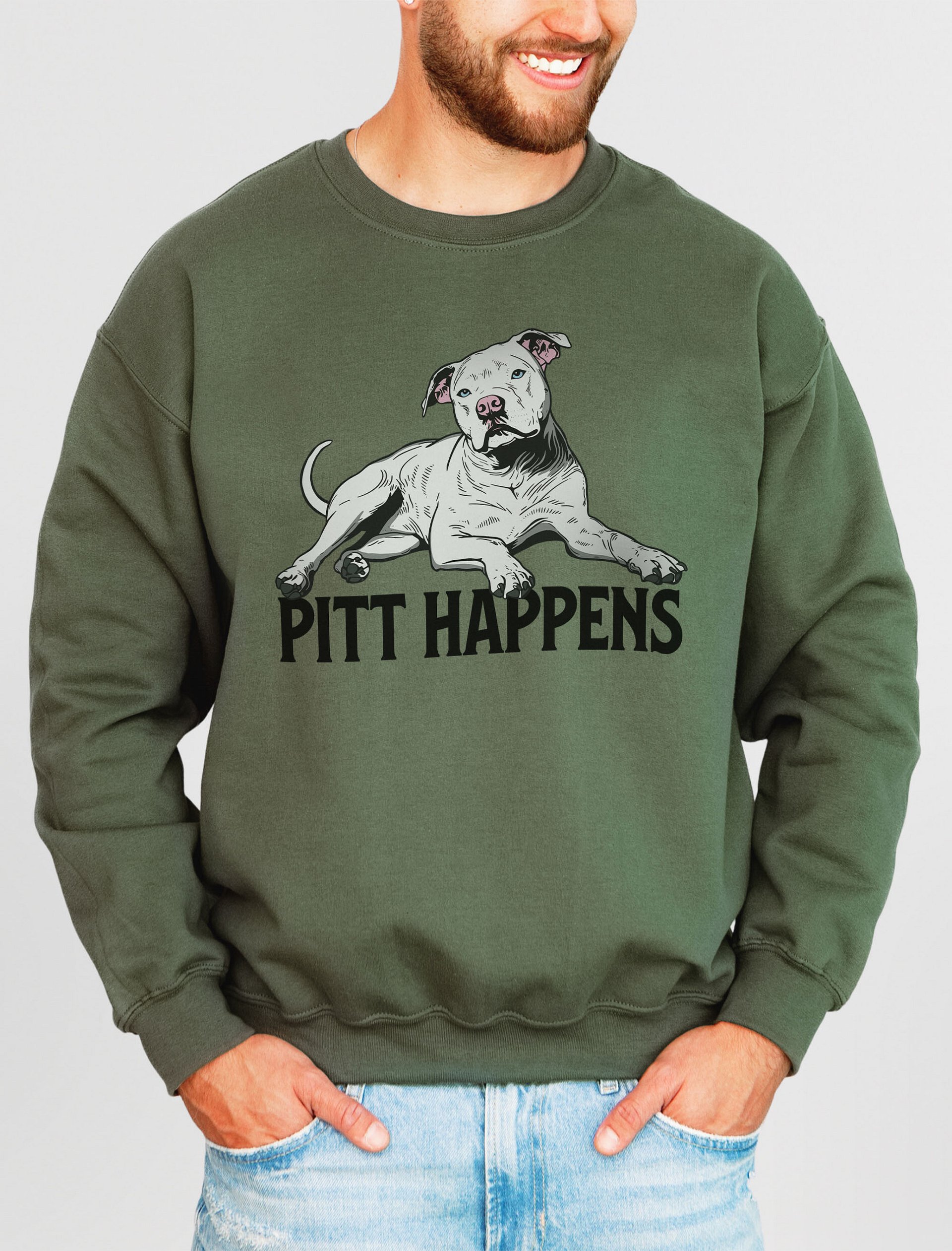 Pitt Happens Sweatshirt of a Pitbull Terrier(White) | Funny Shirt for Pittie and Staffy Paw-rents product image (2)