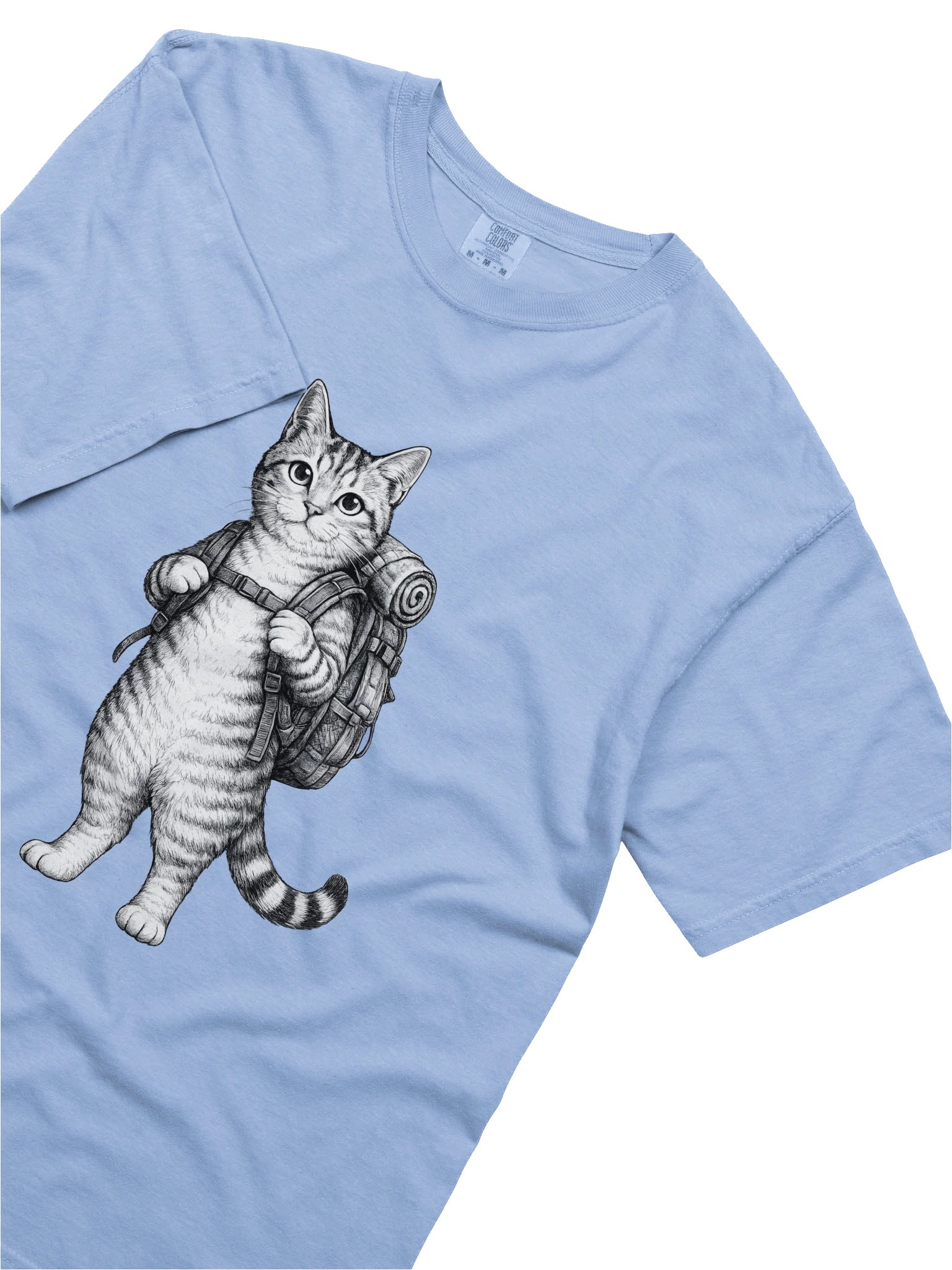 Backpacking Cat Graphic T-Shirt - Vintage Woodcut Hiking Kitty Adventure Tee product image (15)