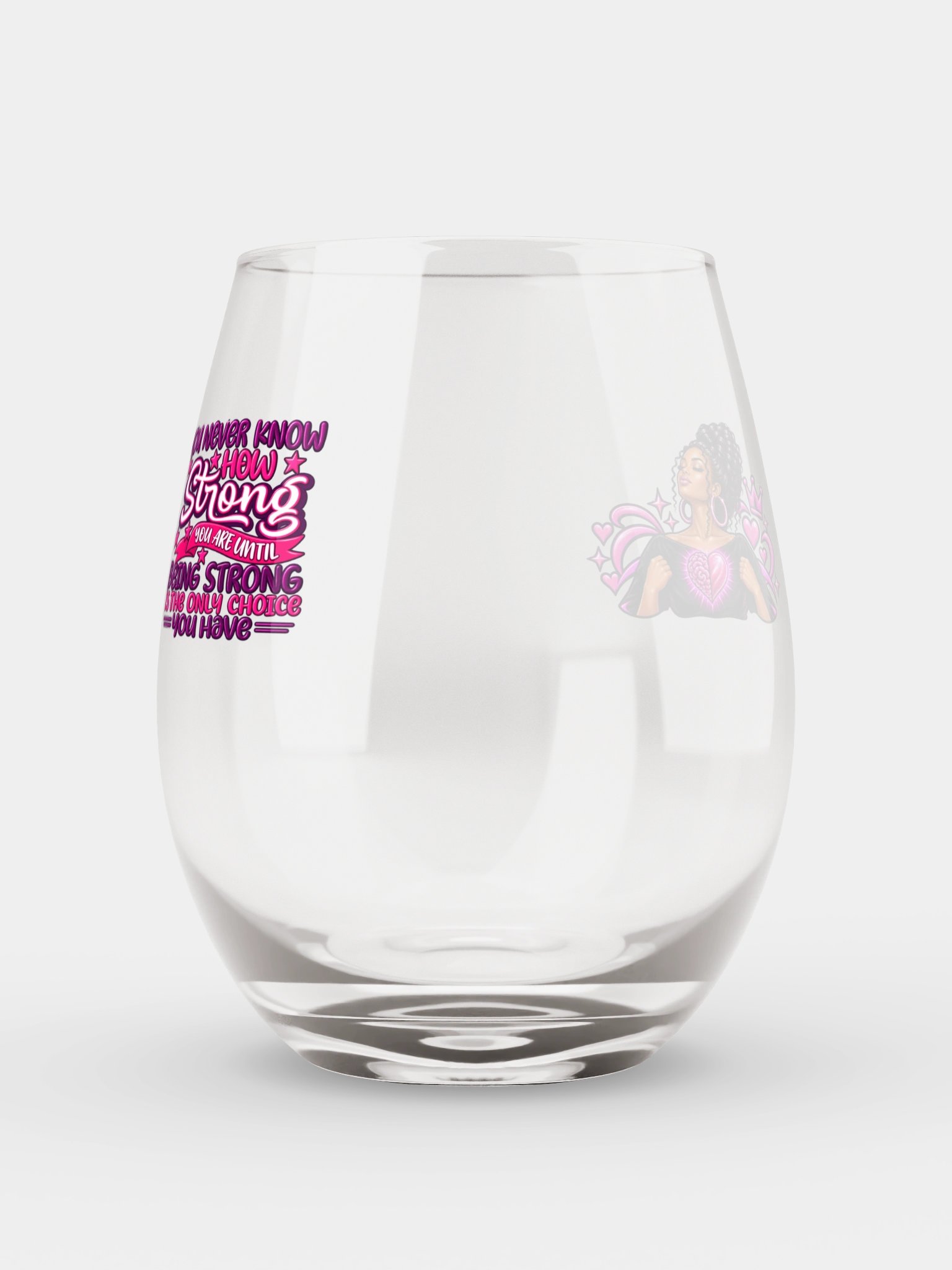 Pink Strength & Hearts Stemless Wine Glass product image (1)