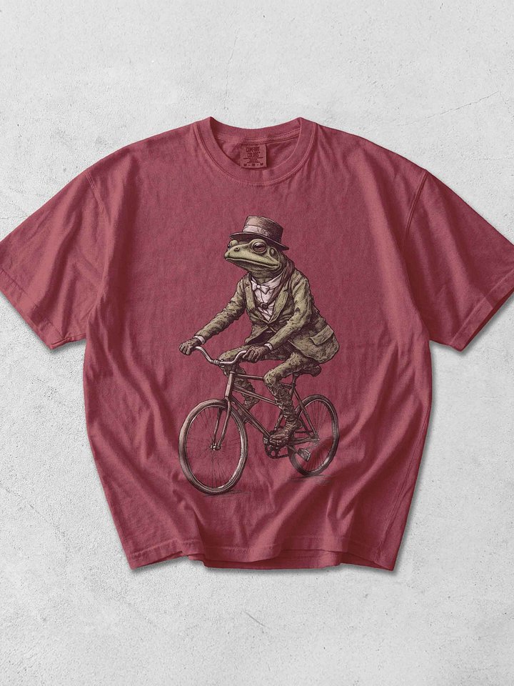 Frog Riding Bicycle Shirt – Vintage Dapper Animal Graphic Tee product image (1)