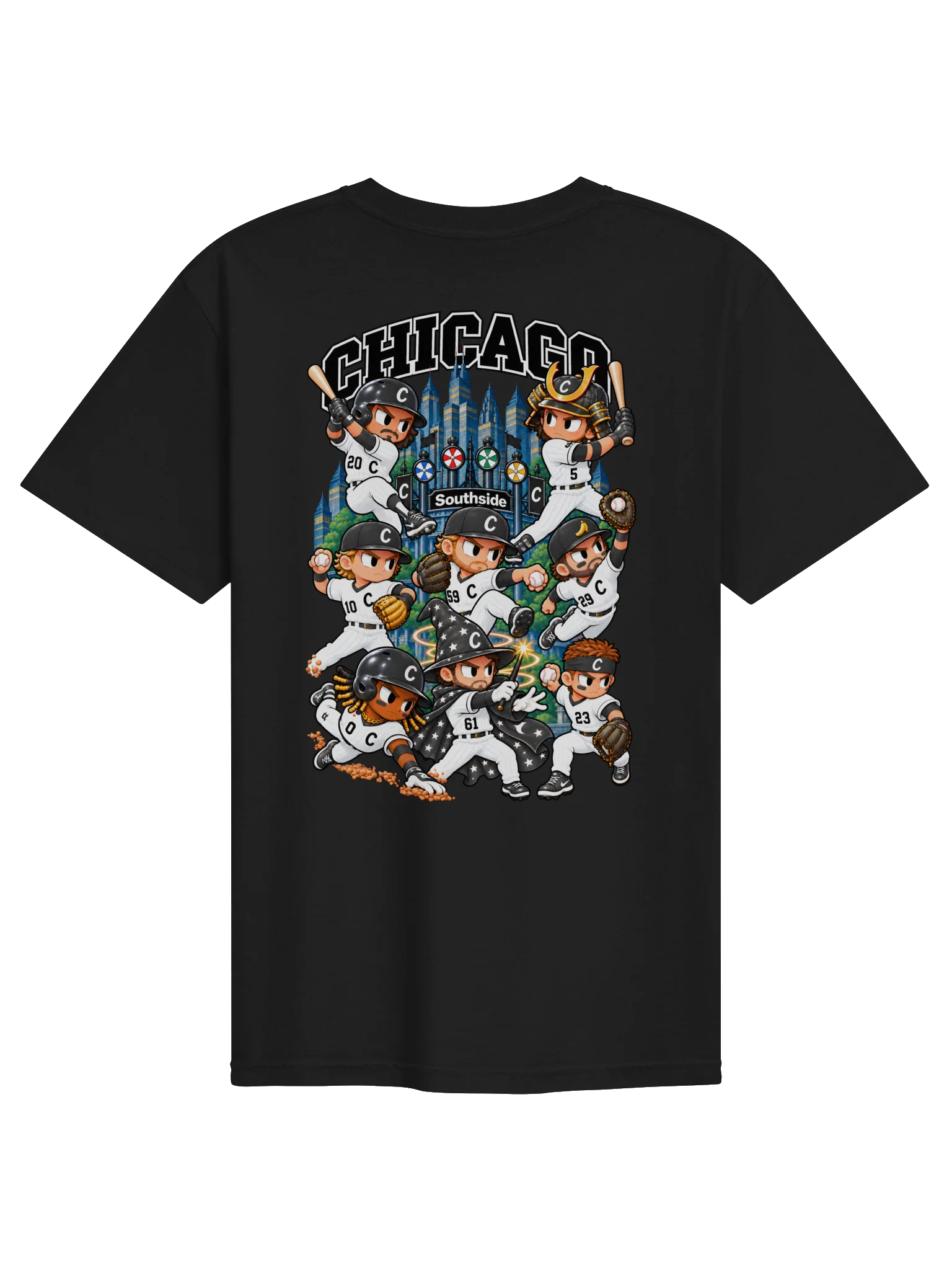 Chicago Southside Baseball 2026 Animated Player Back Print T-Shirt product image (2)