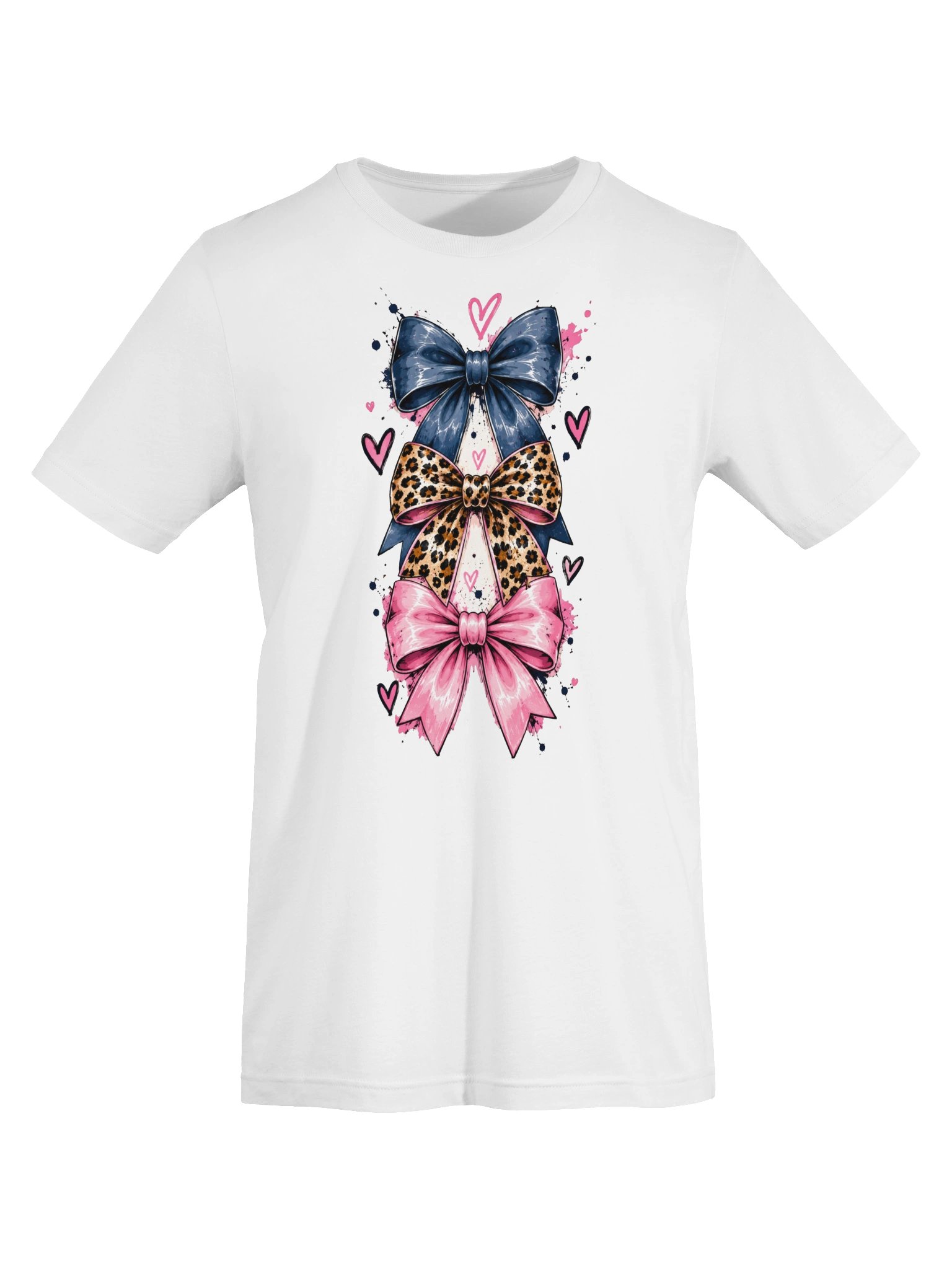 Ballfield Mom Bow Stack T-Shirt | Navy, Leopard & Pink Coquette Bow Tee product image (6)