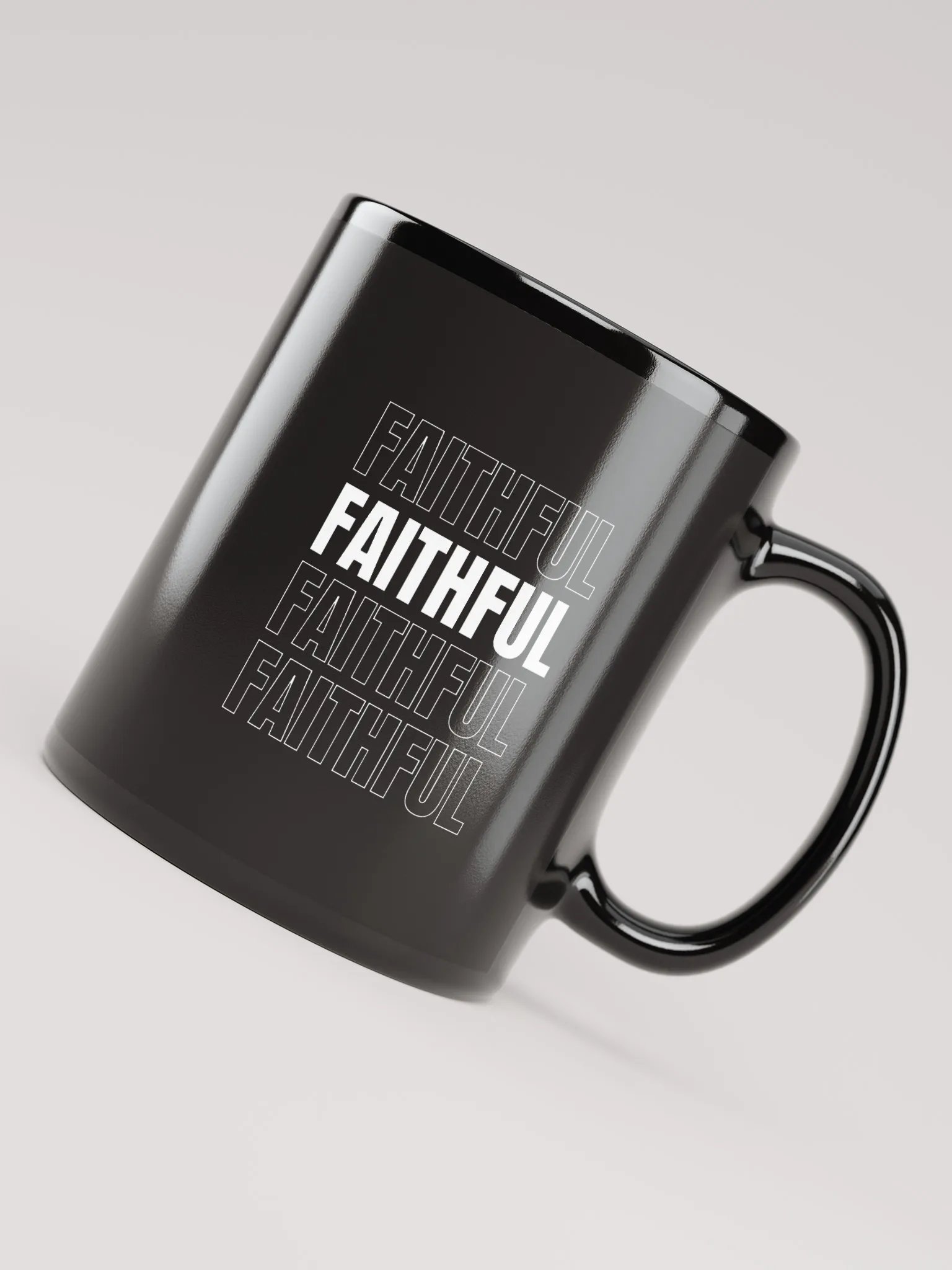 FAITHFUL – Black Glossy Mug product image (4)