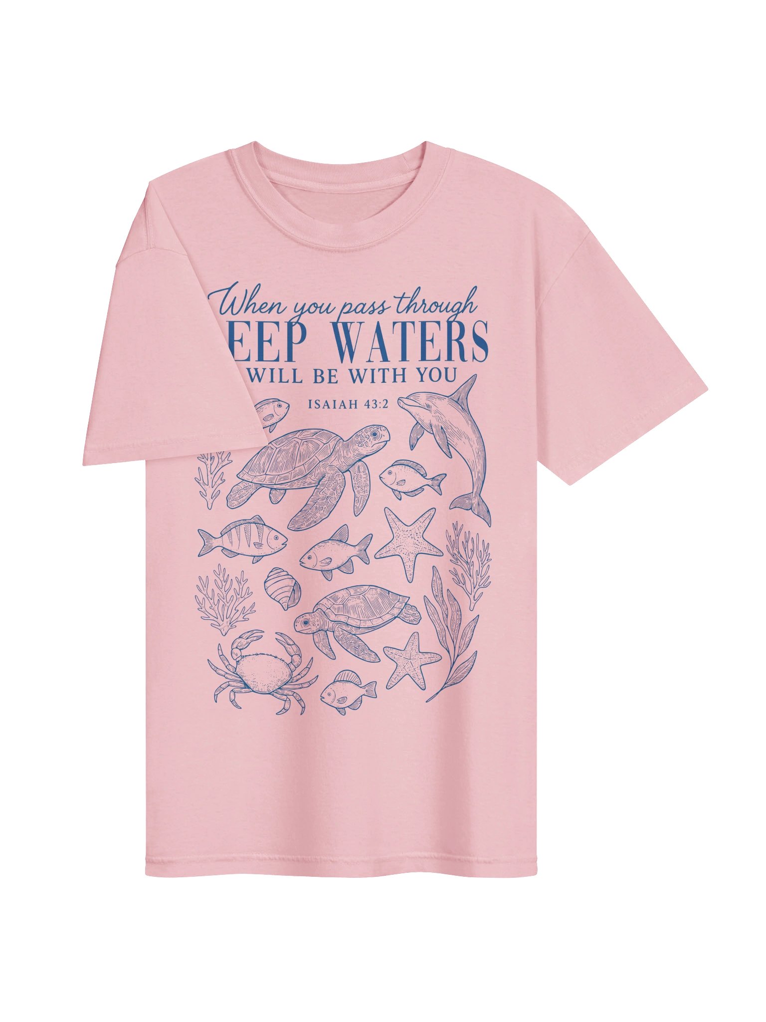 Isaiah 43:2 Bible Verse Shirt, Christian Ocean Graphic Tee, Sea Turtle Faith T-Shirt, Coastal Comfort Colors Tee, Unisex product image (54)