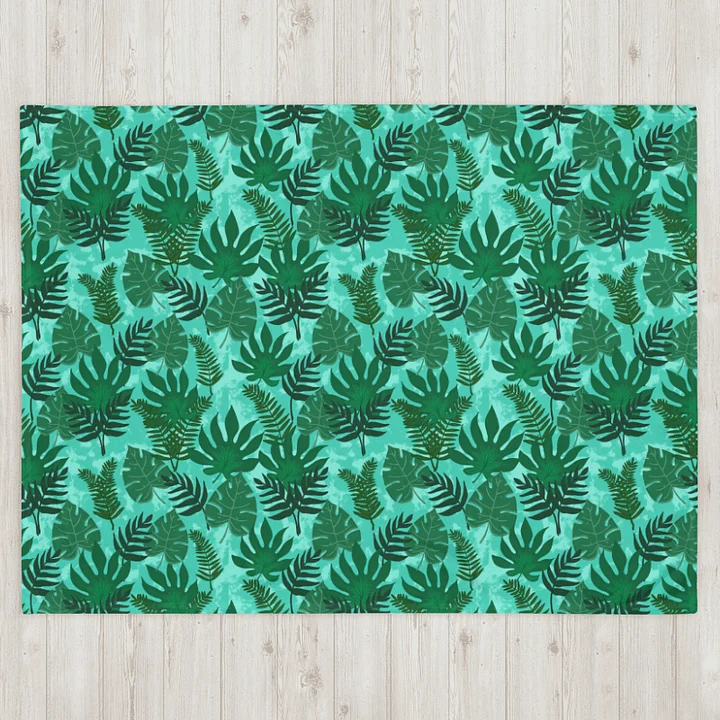 Jungle Leaves Pattern Throw Blanket- Aqua Background product image (3)