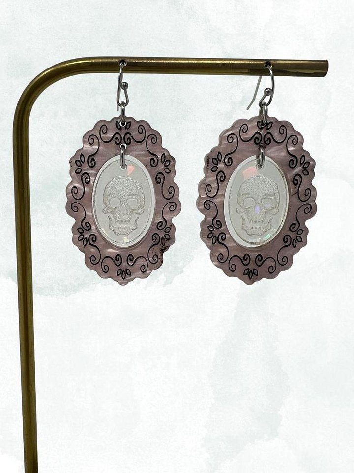 Holo Skull Frame Earrings (Pink and Black) product image (1)