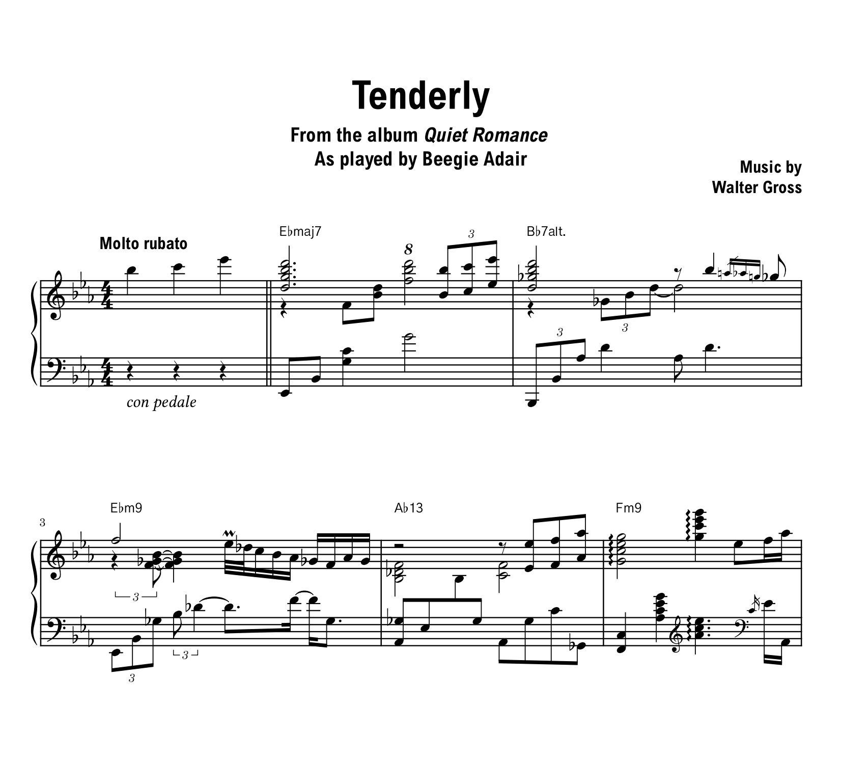 Beegie Adair - Tenderly - Sheet music (PDF) product image (1)