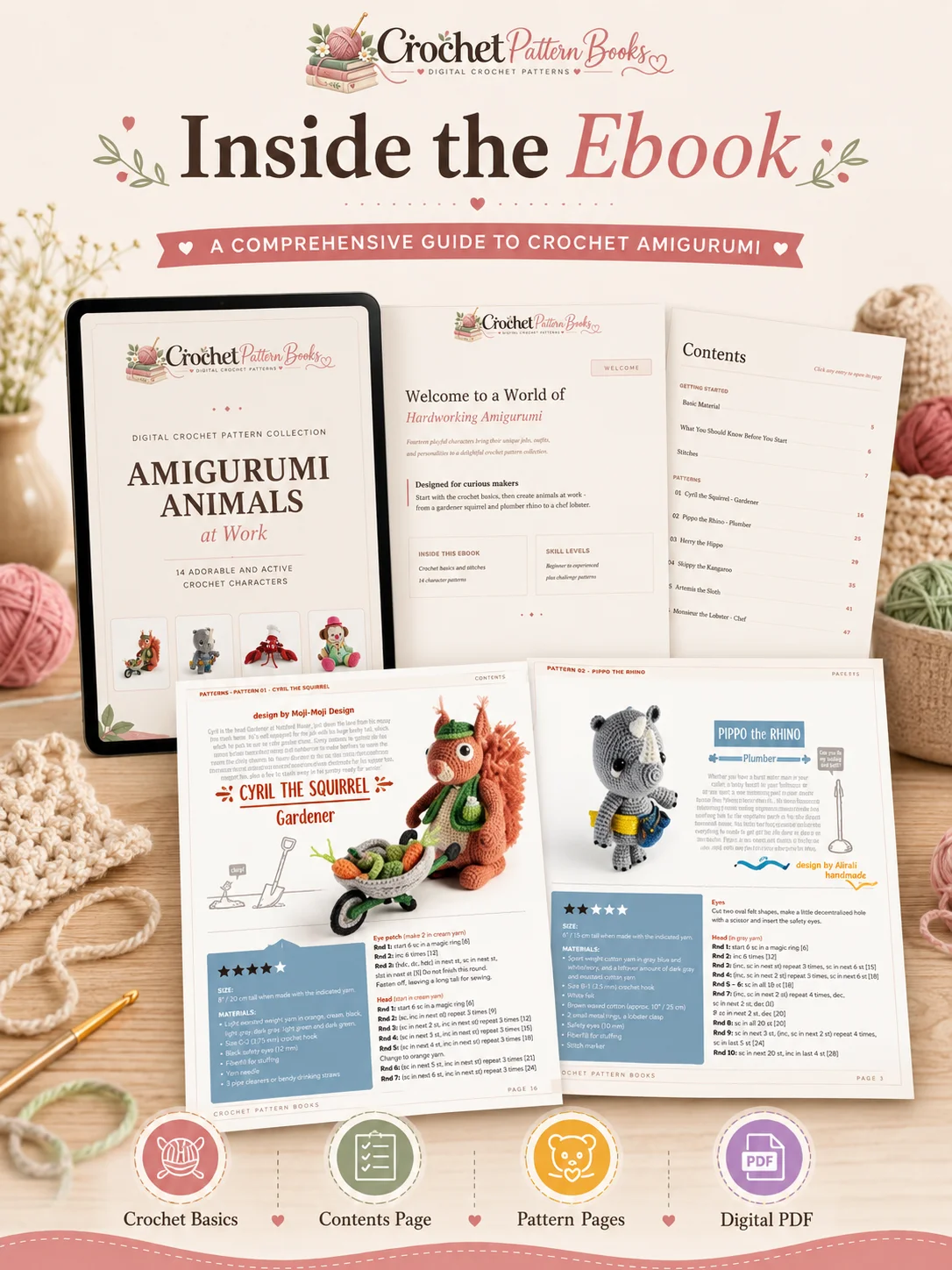Amigurumi Animal Crochet Patterns with 14 Animals at Work product image (4)