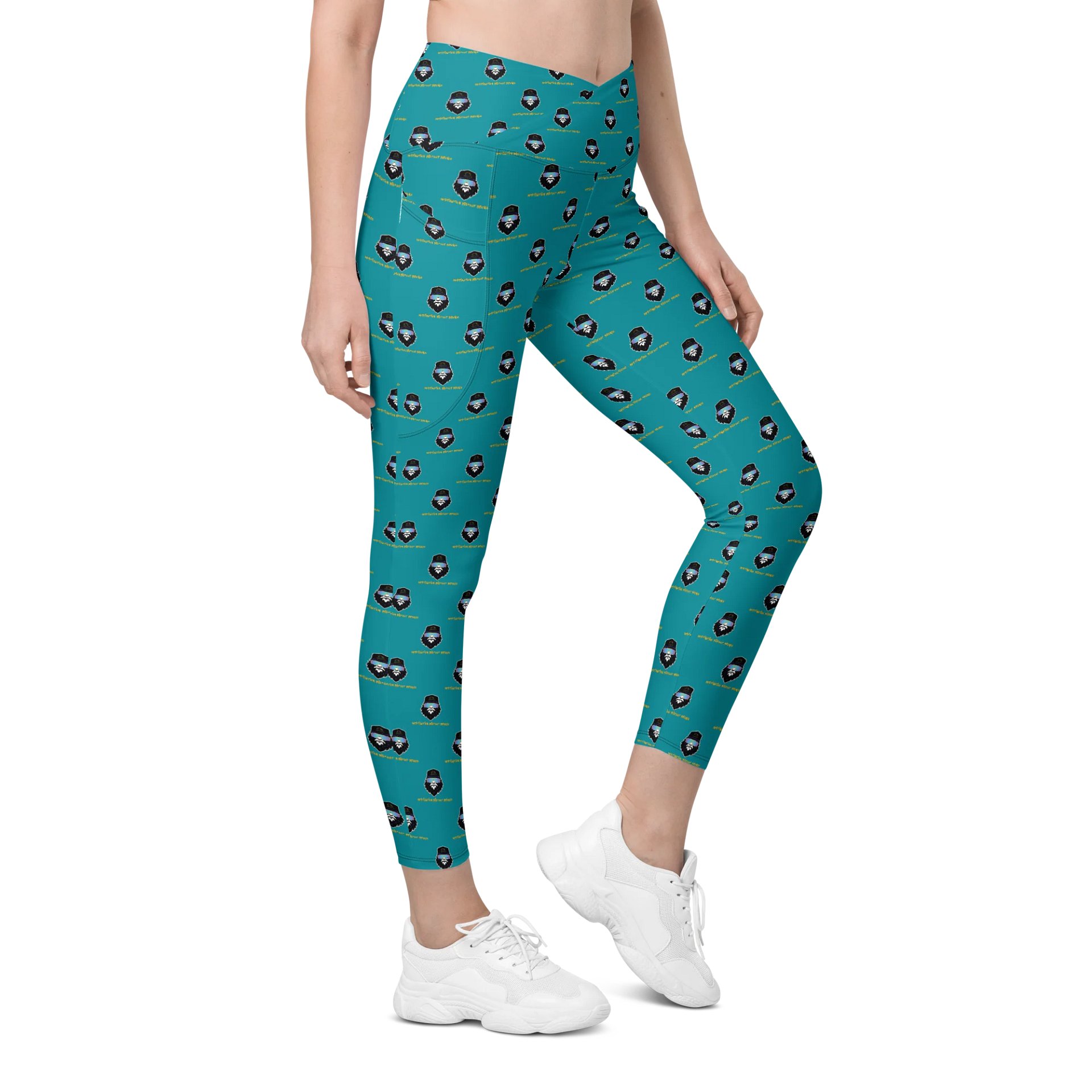 Synthsquatch Fitness Bigfoot Monogram Logo All-Over Print Crossover Leggings With Pockets (Teal) product image (4)