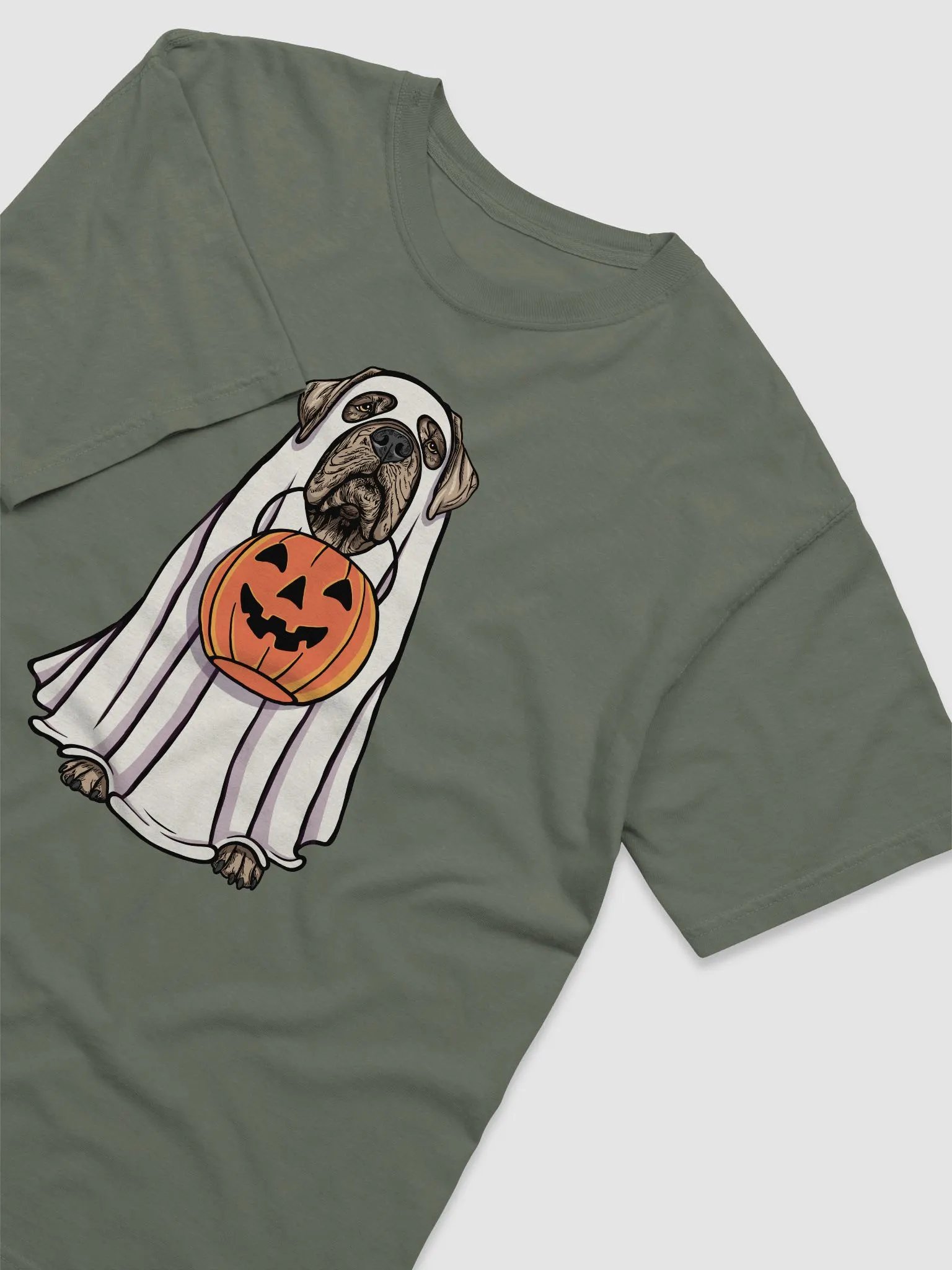 Funny Halloween Neapolitan Mastiff T-Shirt | Funny Dog Wearing a Ghost Costume and Holding a Pumpkin Basket product image (6)