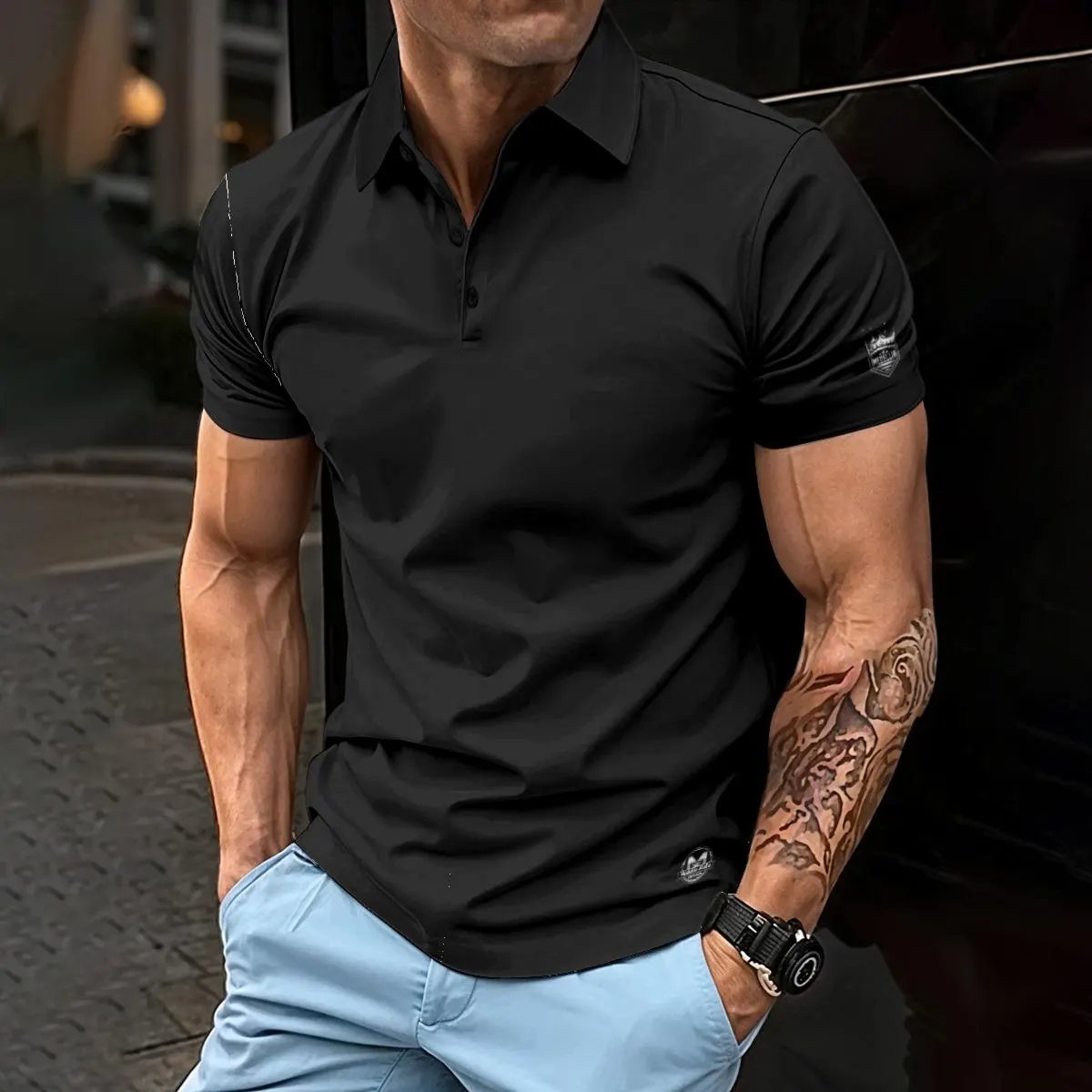 Black Short Sleeve Polo for Men – Casual Fitted Urban Style Shirt product image (1)