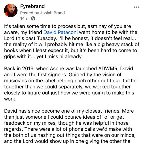A reflection on my friend @davidpataconi going home to be with the Lord earlier this week. I’ll miss you, buddy…