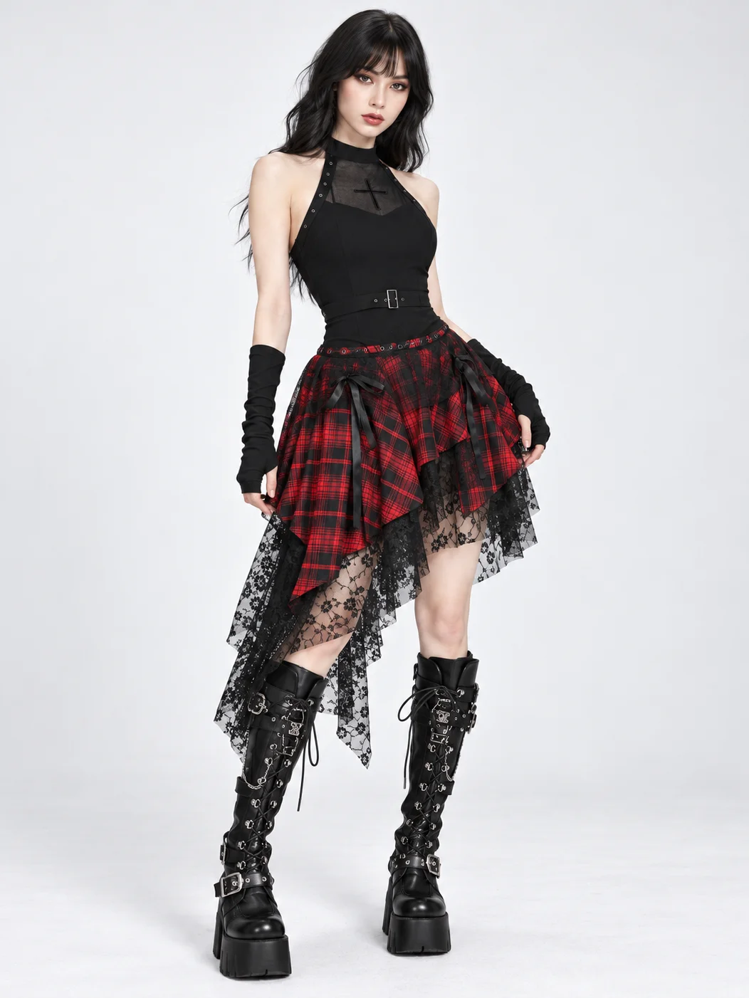Crimson Nocturne Tartan Lace Skirt product image (3)