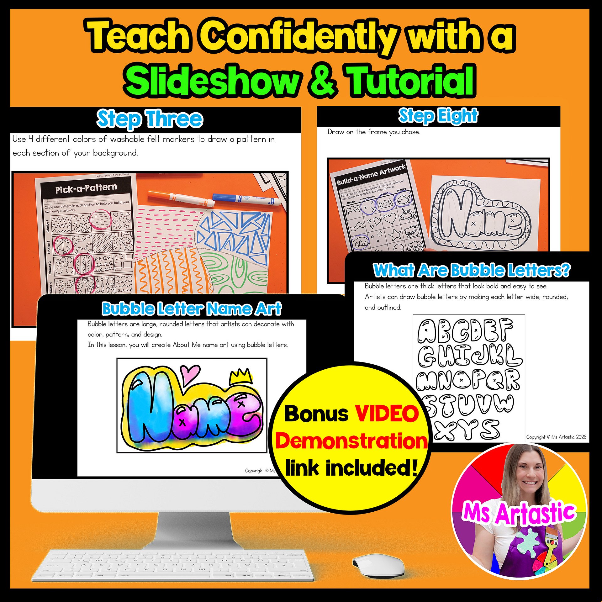 3rd Grade About Me Bubble Letter Name Art Lesson Grade 3 Back to School Art product image (2)