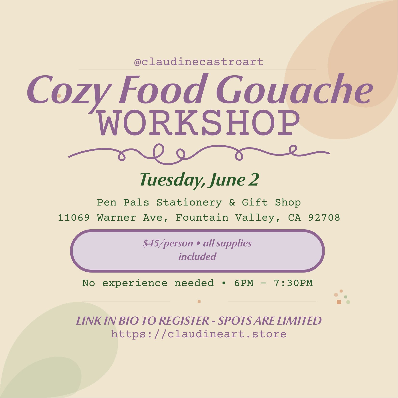 Cozy Food Gouache Paint Workshop 6/2/26 - Fountain Valley, CA product image (1)