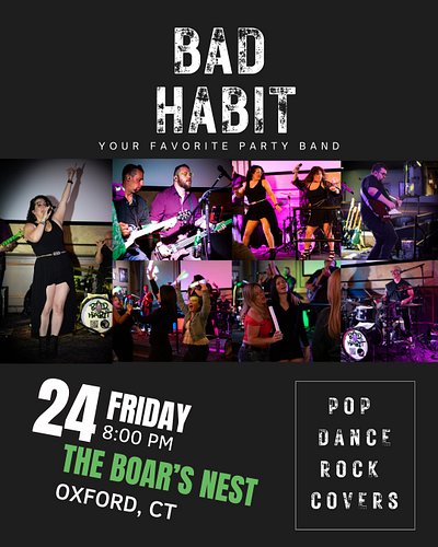 Spend your Friday night on the patio with Bad Habit Party Band at The Boar's Nest in Oxford! 7.24 From 8:00 PM to 11:00 PM, e...