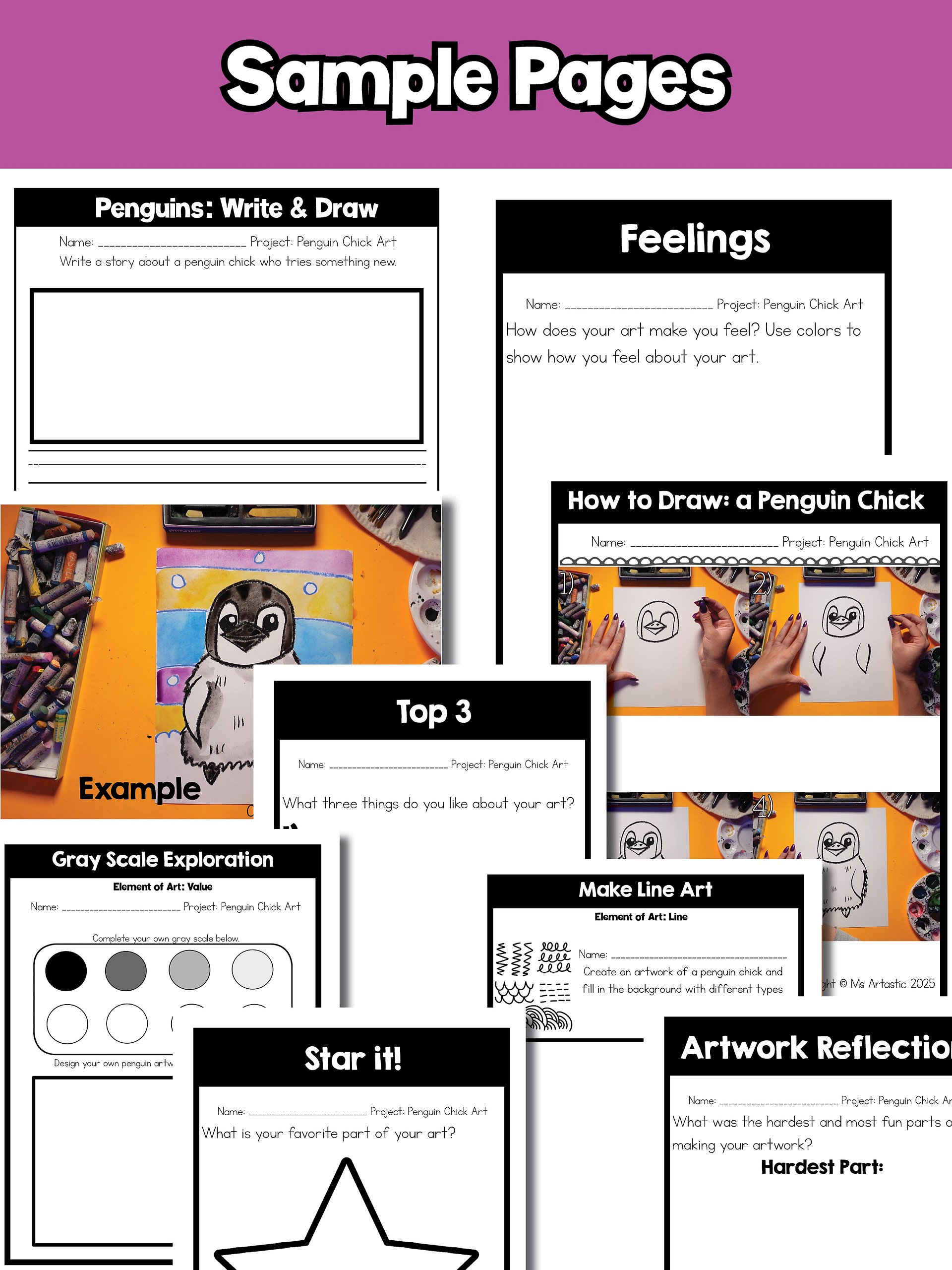 Penguin Chick Art Lesson Winter Art Project Penguin Art Activity Reading Writing product image (10)