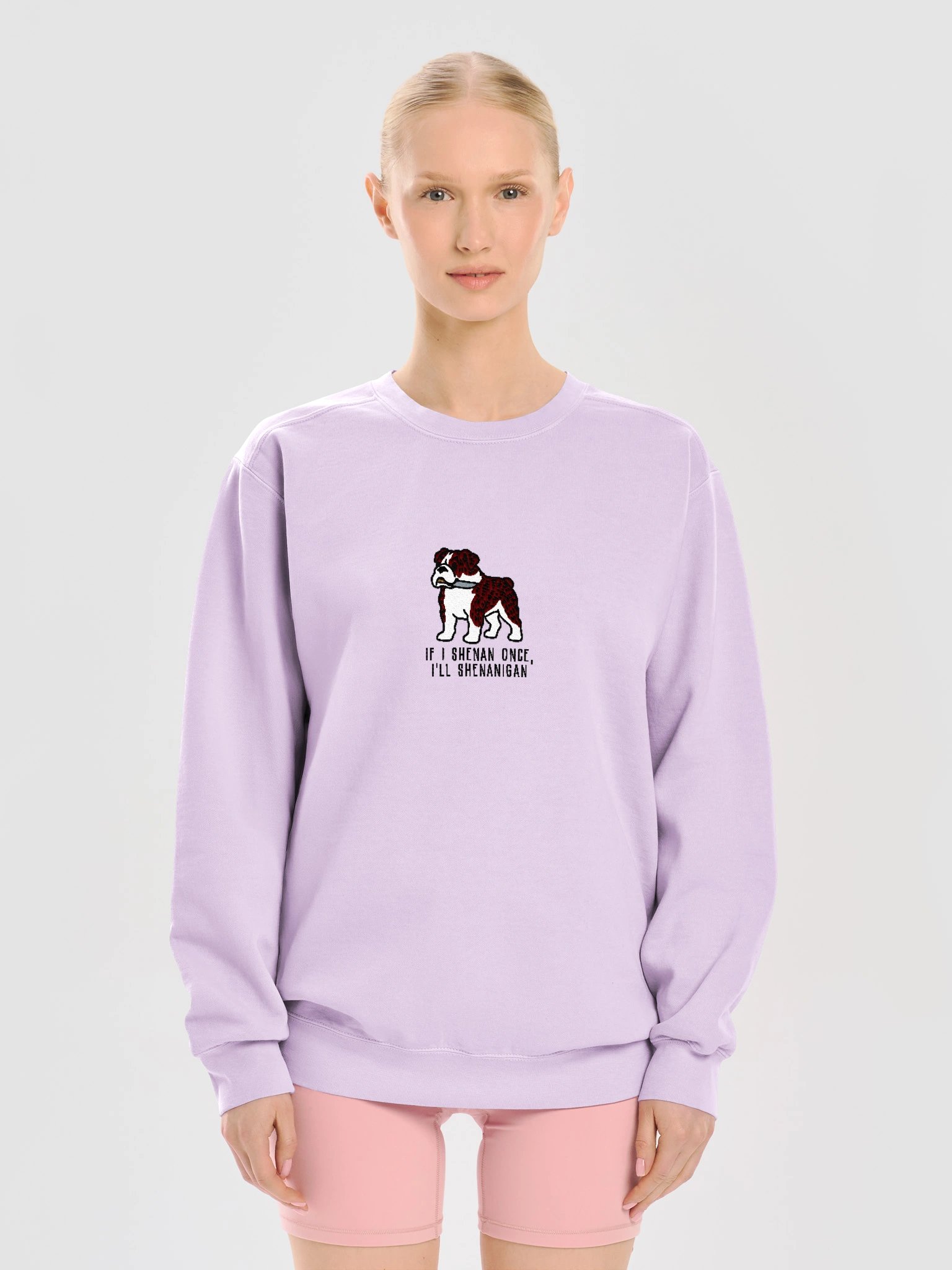If I Shenan Once, I'll Shenanigan Funny Chibi-Style Embroidered Premium Sweatshirt for English Bulldog(Brindle) Owners product image (5)