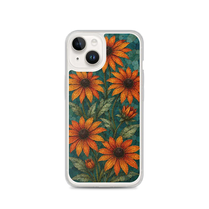 Copper Orange And Teal Wild Black-Eyed Susans Mosaic Premium Soft Silicone iPhone Case - MagSafe Compatible product image (4)