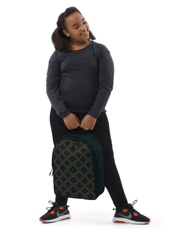 Dark Green Gold Pattern Backpack Elegant Minimalist Bag product image (7)