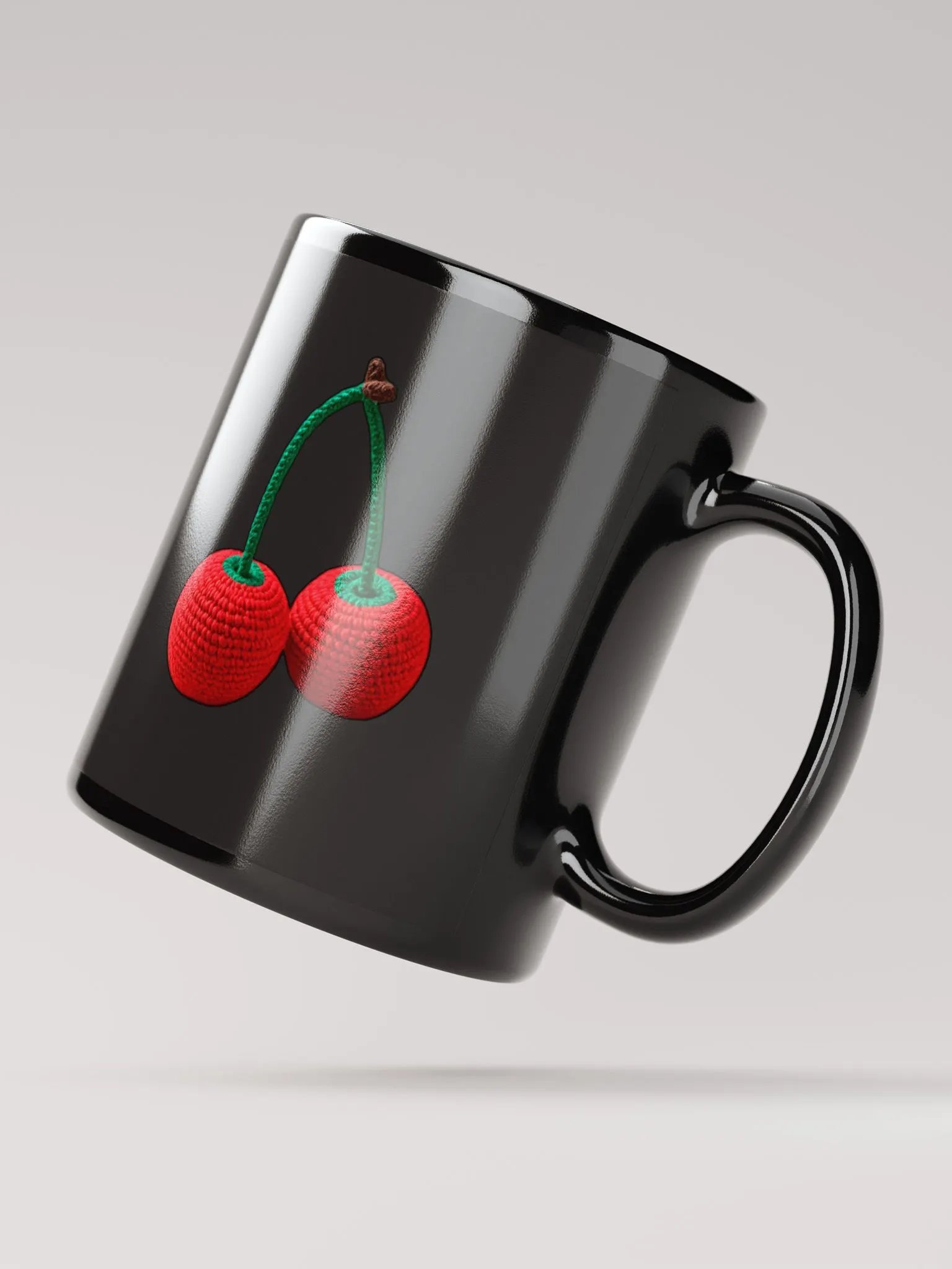 CozyAvocado Black Glossy Mug Crochet Cherries #1 product image (2)